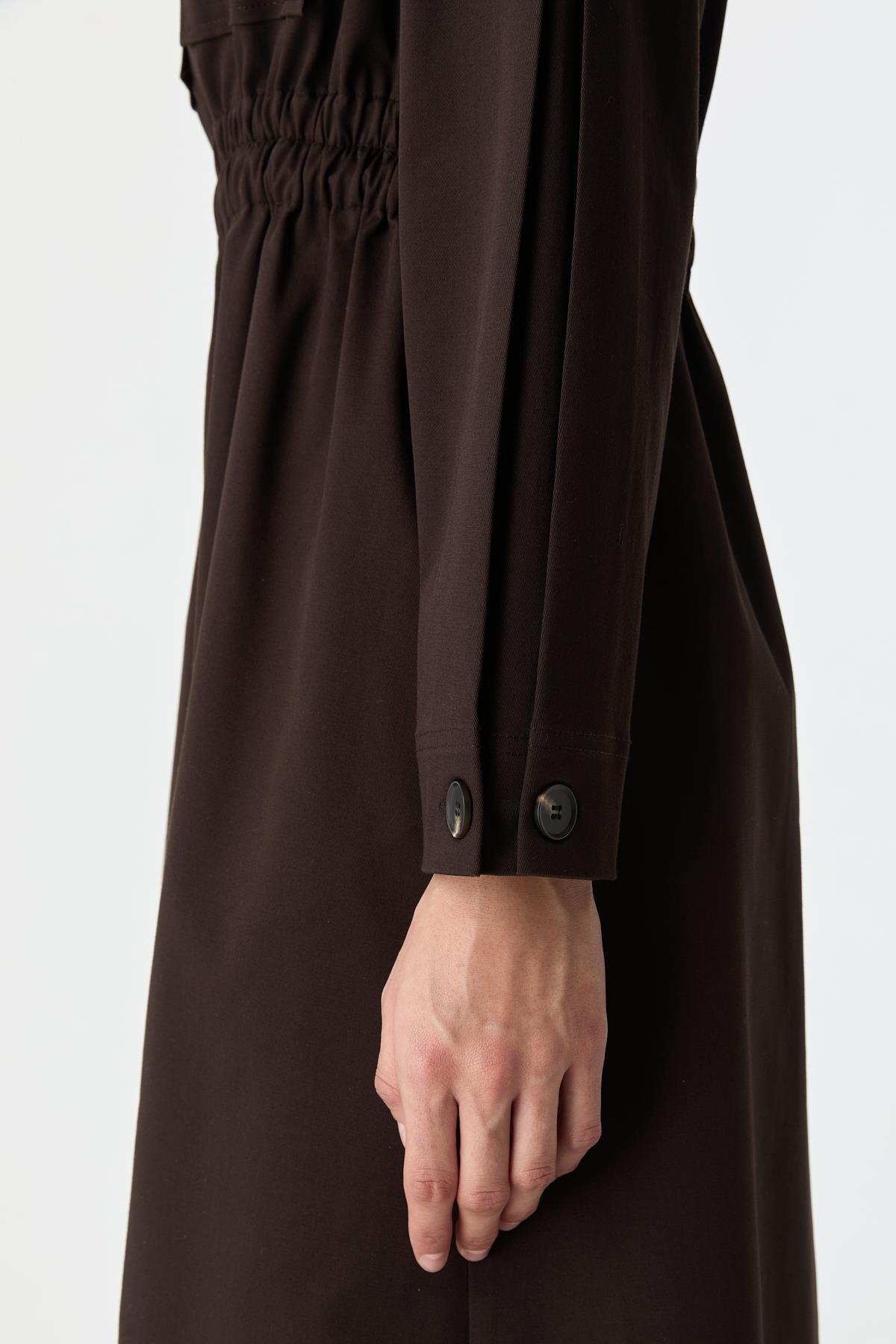 Cep Detaylı Elastik Belli Pamuk Elbise BİTTER{KATEGORİ}