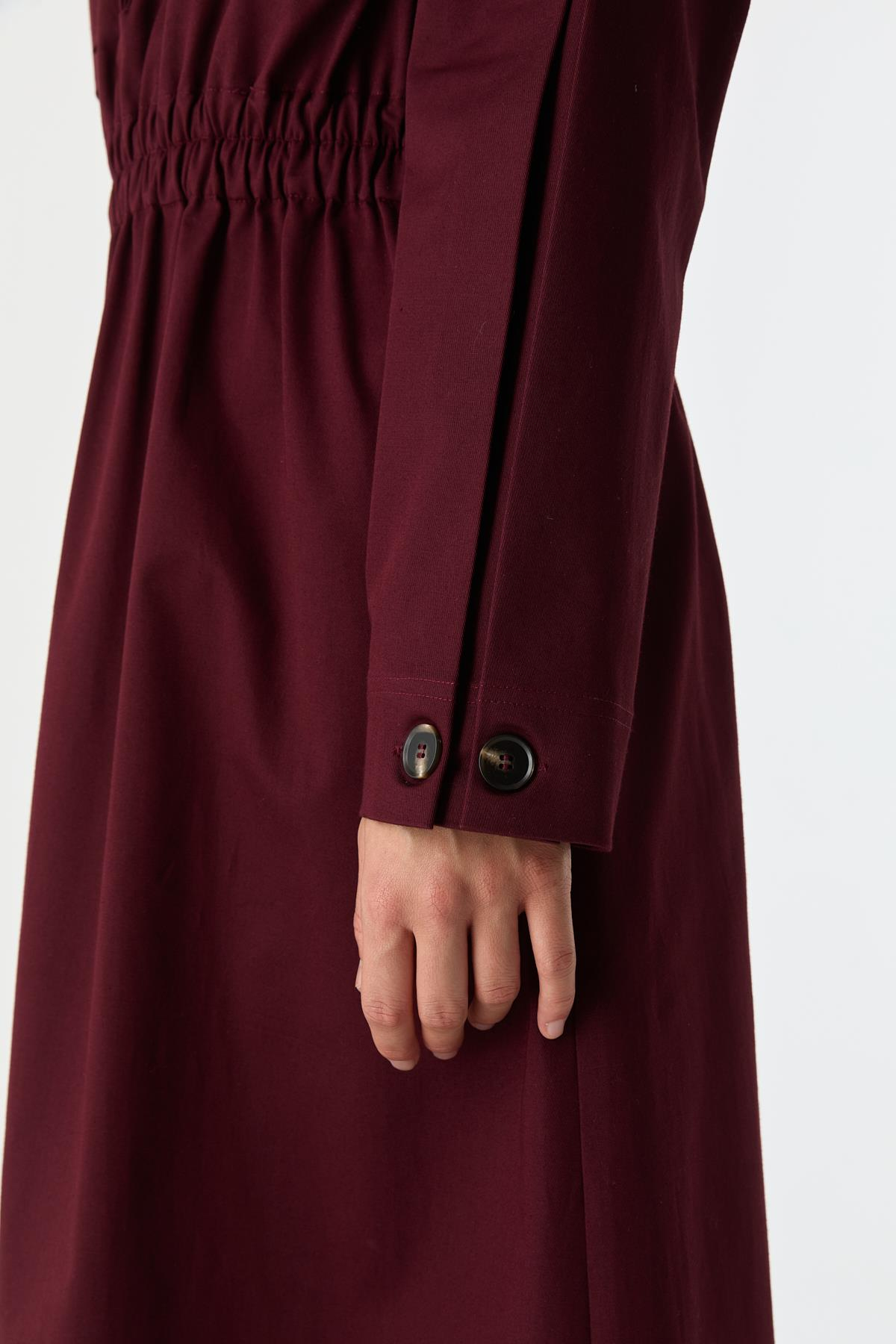 Cep Detaylı Elastik Belli Pamuk Elbise MÜRDÜM{KATEGORİ}