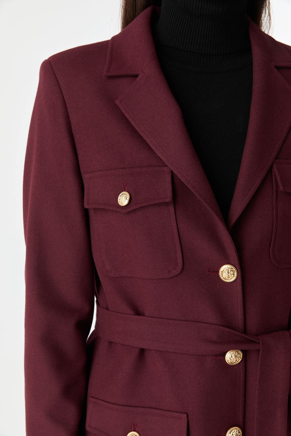 Cep Detaylı Kuşaklı Ceket MÜRDÜM{KATEGORİ}