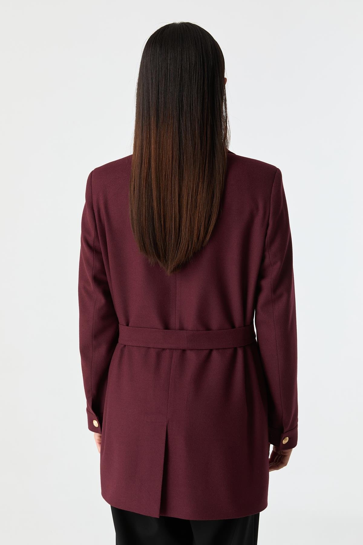 Cep Detaylı Kuşaklı Ceket MÜRDÜM{KATEGORİ}