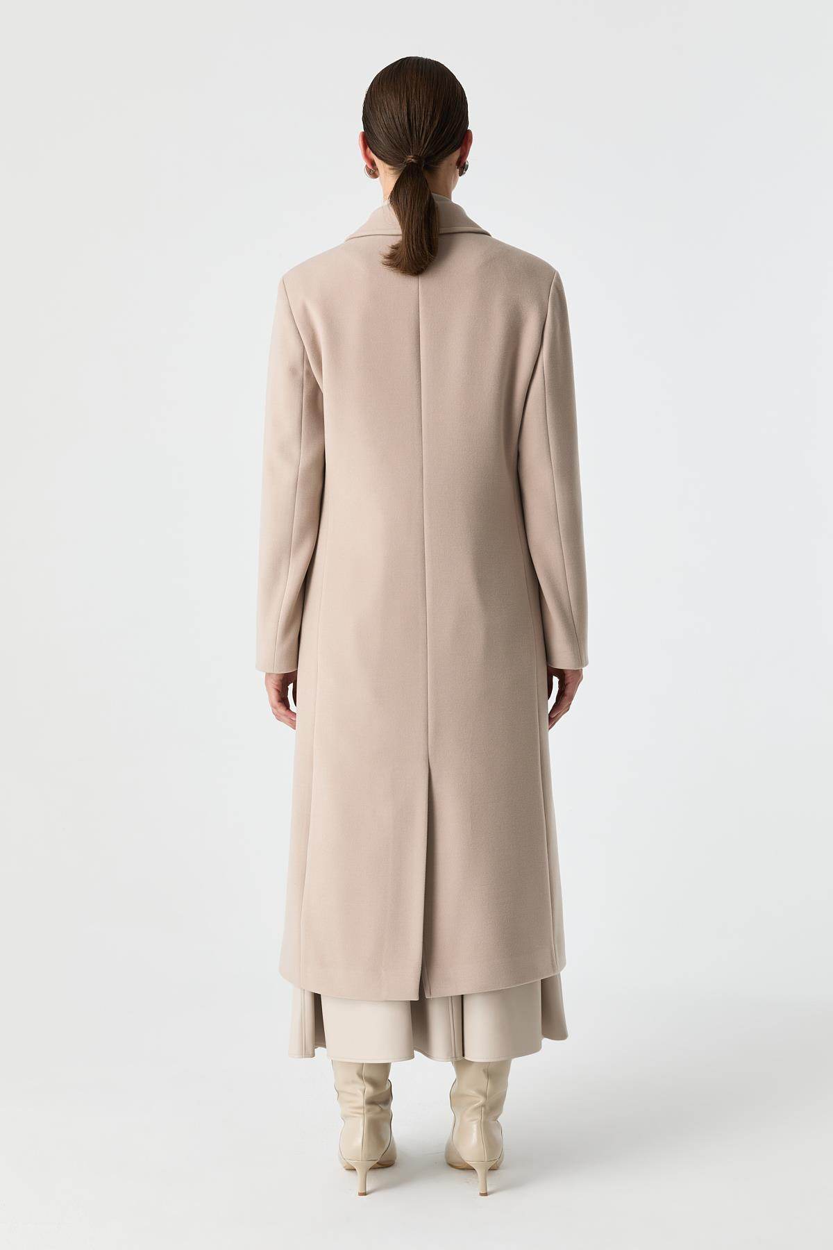 Cepli Düz Kesim Palto BEJ{KATEGORİ}