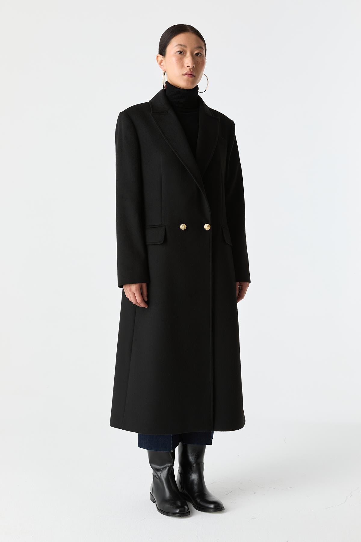 Cepli Düz Kesim Palto SİYAH{KATEGORİ}