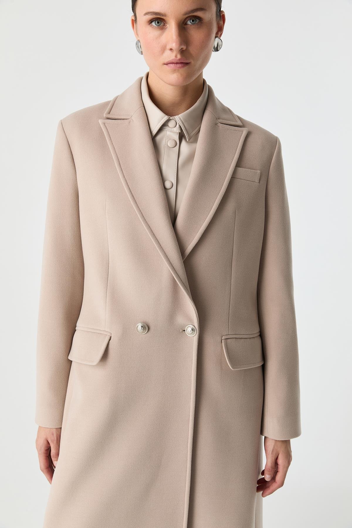 Cepli Düz Kesim Palto BEJ{KATEGORİ}