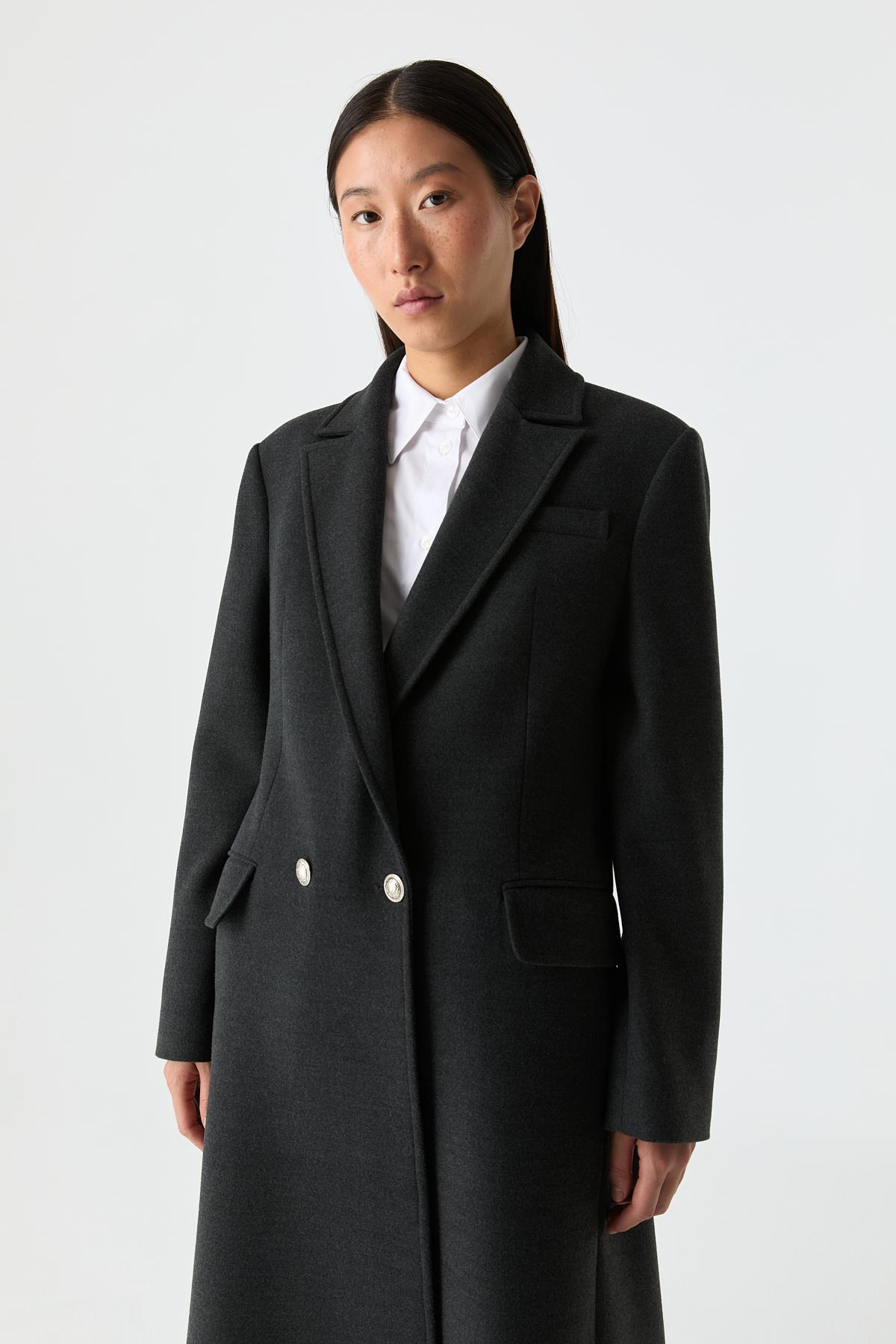 Cepli Düz Kesim Palto GRİ{KATEGORİ}