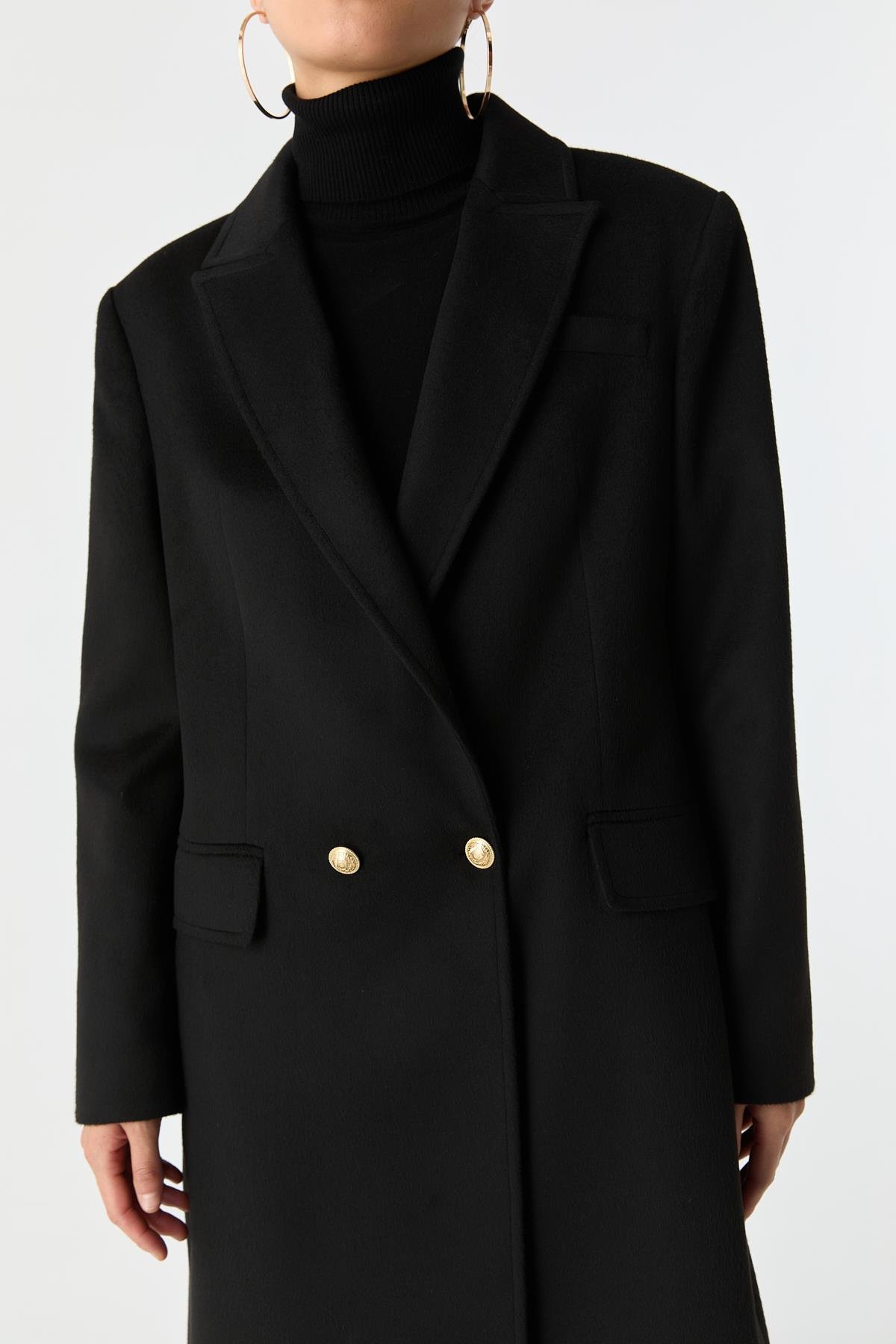 Cepli Düz Kesim Palto SİYAH{KATEGORİ}