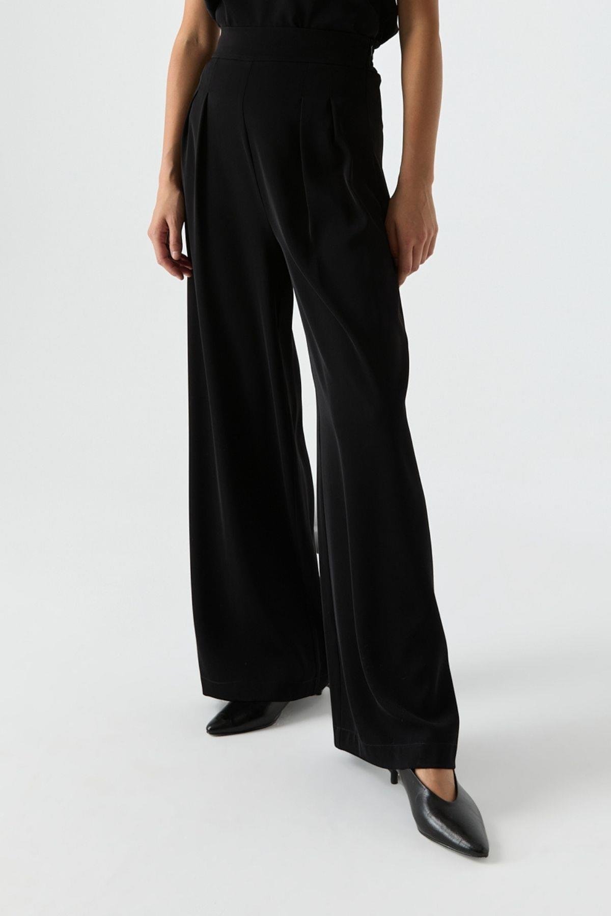 Çift Pilili Dökümlü Pantolon SİYAH{KATEGORİ}