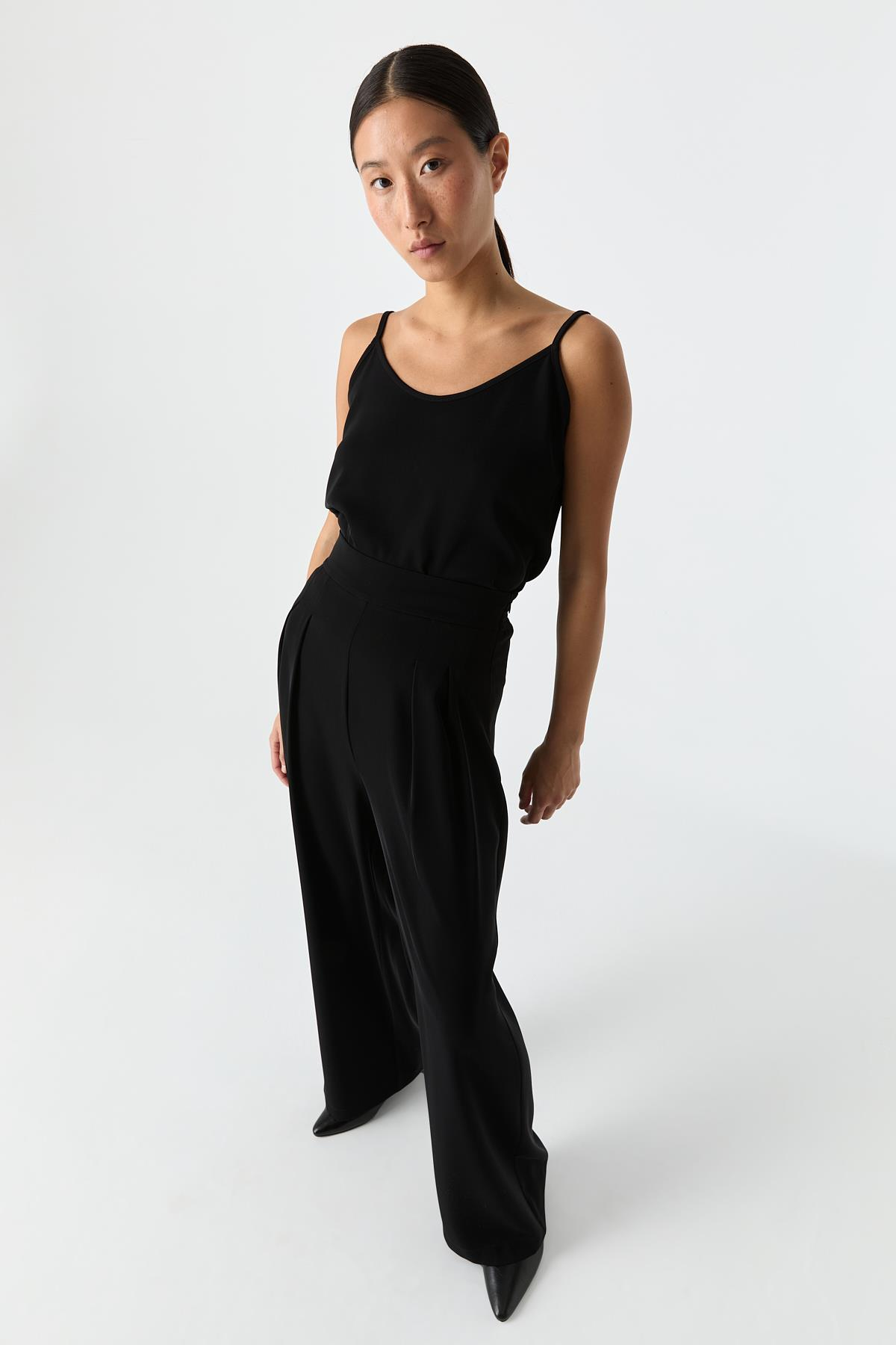 Çift Pilili Dökümlü Pantolon SİYAH{KATEGORİ}