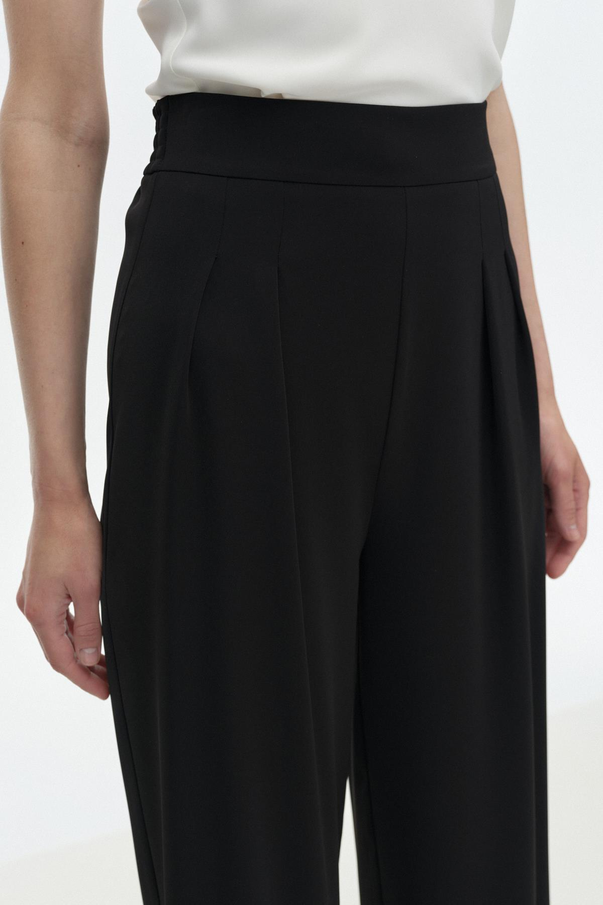 Çift Pilili Dökümlü Pantolon SİYAH{KATEGORİ}