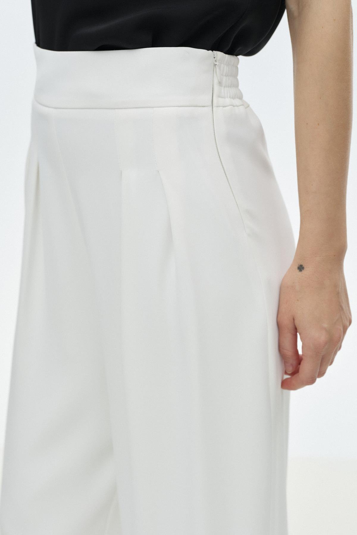 Çift Pilili Dökümlü Pantolon BEYAZ{KATEGORİ}