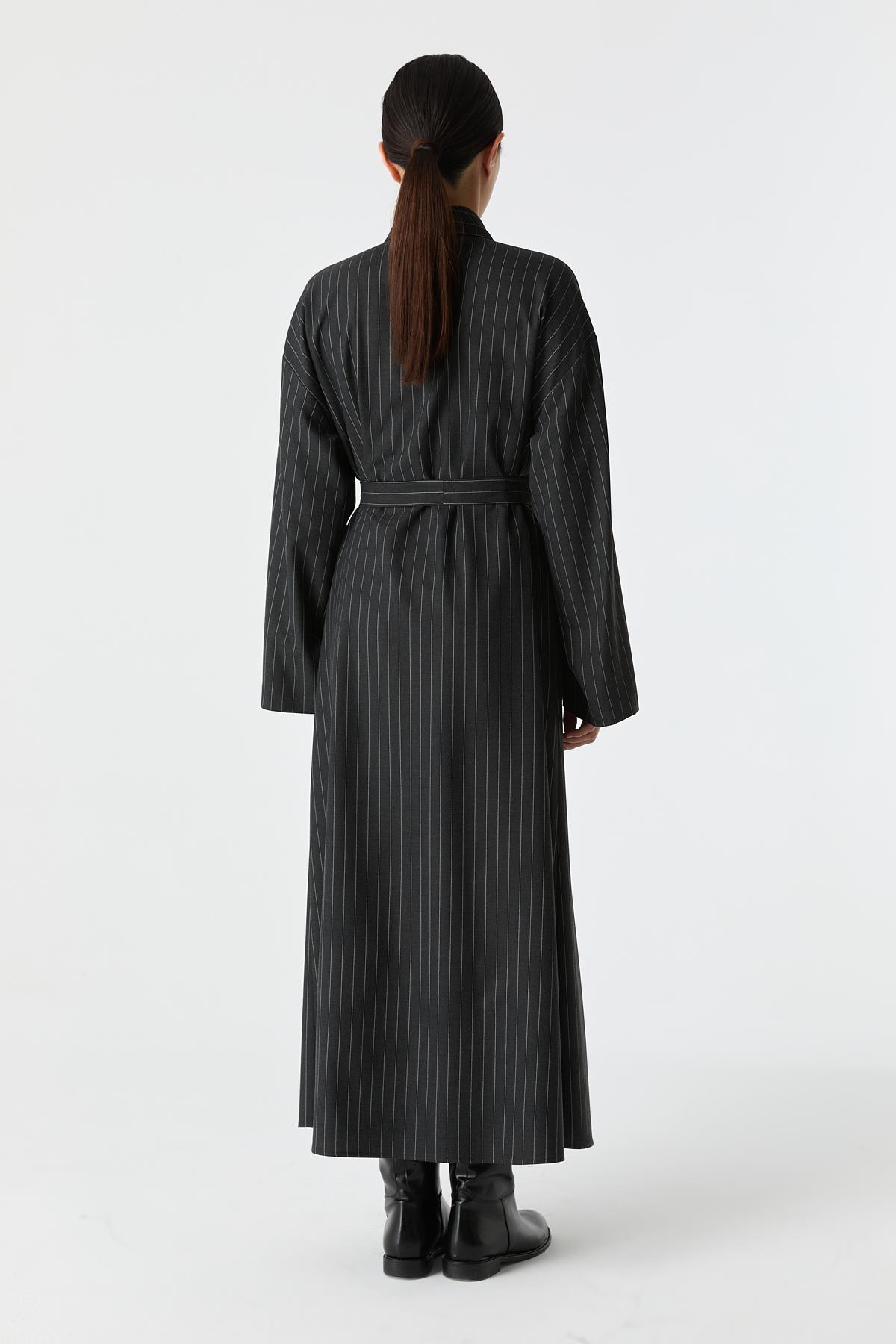 Çizgili Gömlek Elbise KOYU GRİ{KATEGORİ}