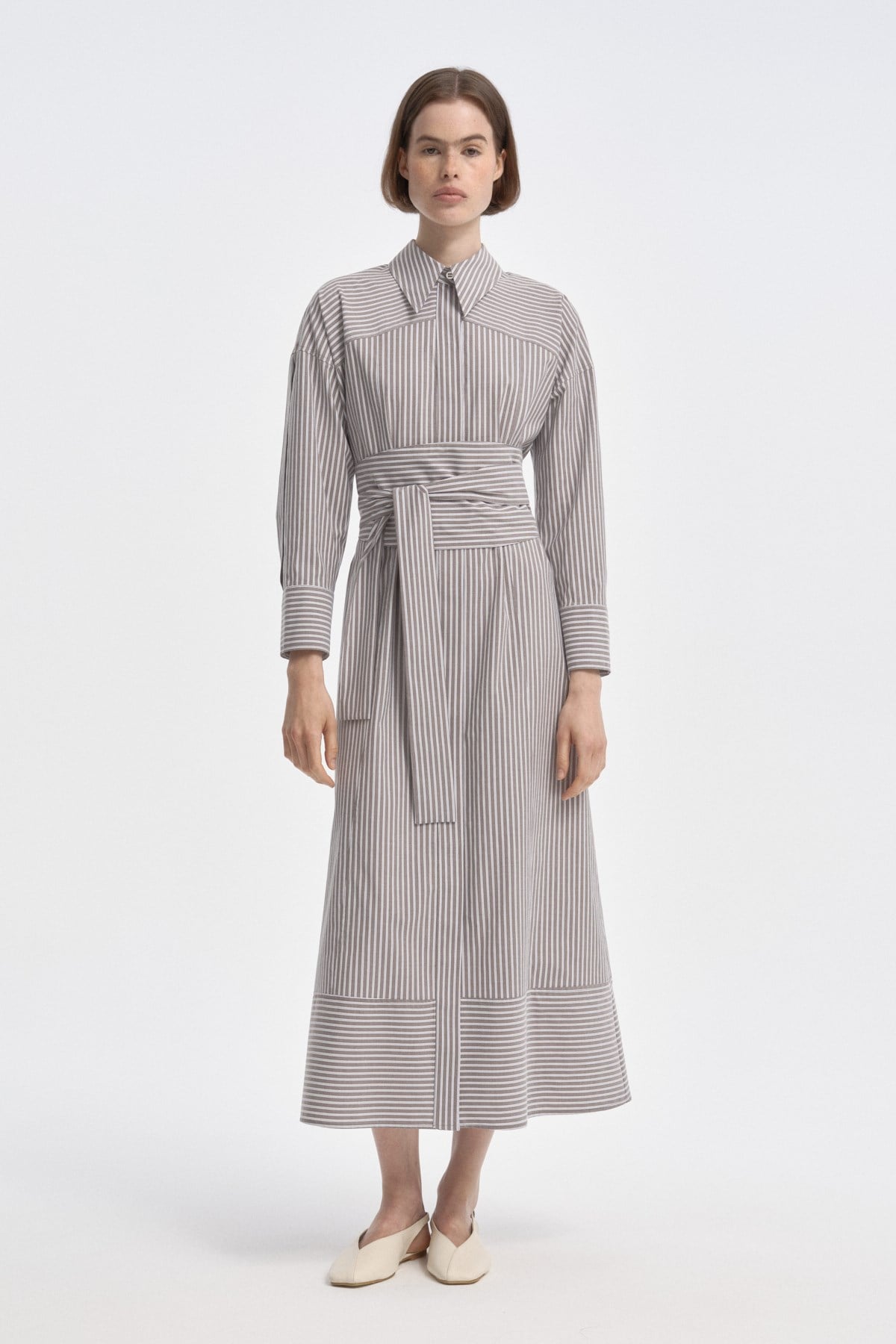 Çizgili Tailored Elbise KAHVERENGİ{KATEGORİ}