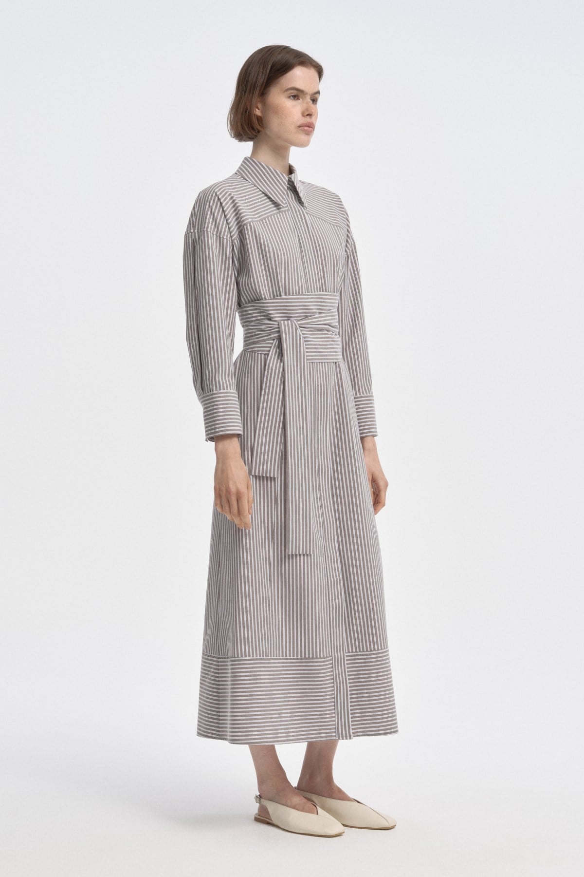 Çizgili Tailored Elbise KAHVERENGİ{KATEGORİ}