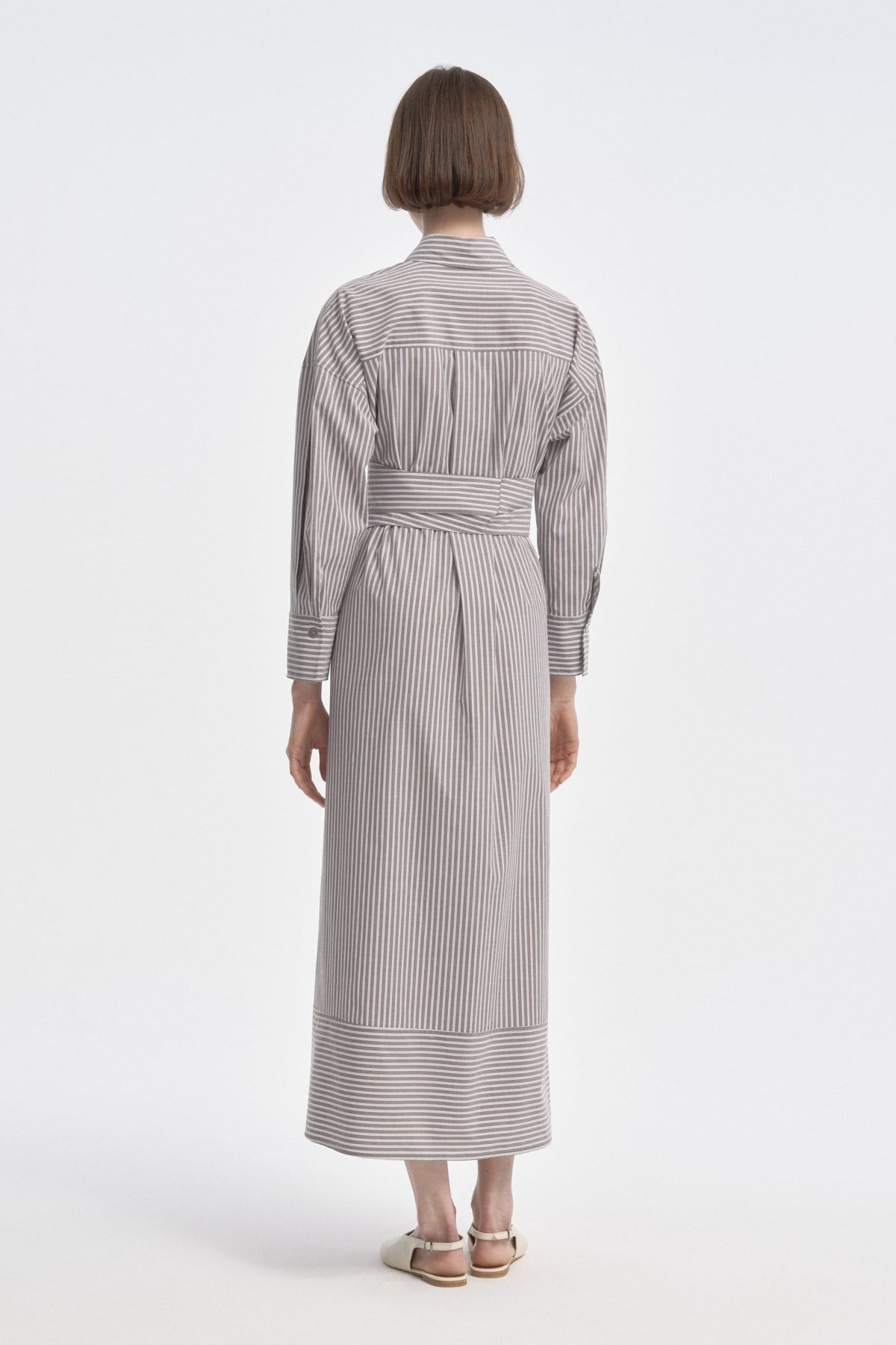Çizgili Tailored Elbise KAHVERENGİ{KATEGORİ}