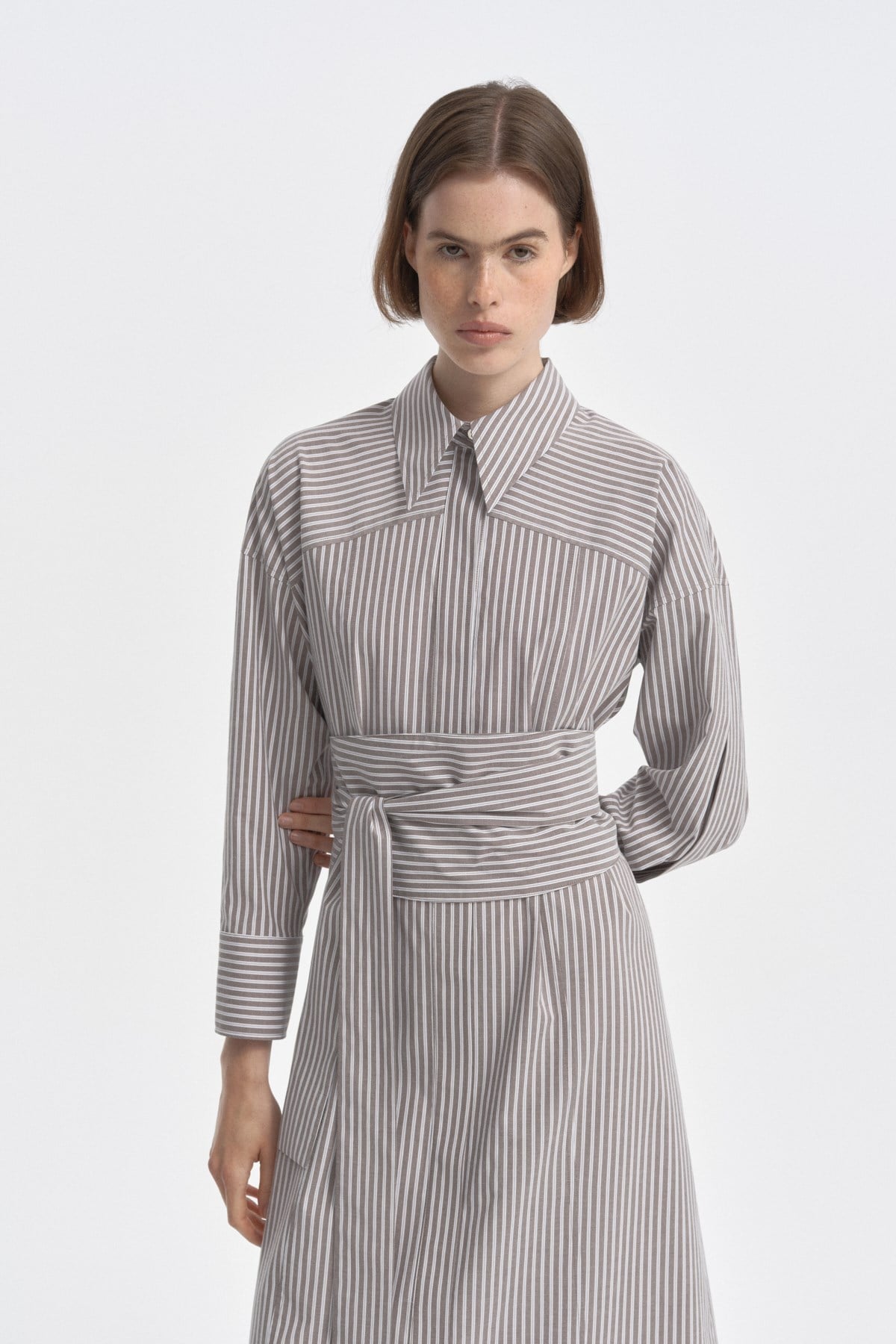 Çizgili Tailored Elbise KAHVERENGİ{KATEGORİ}