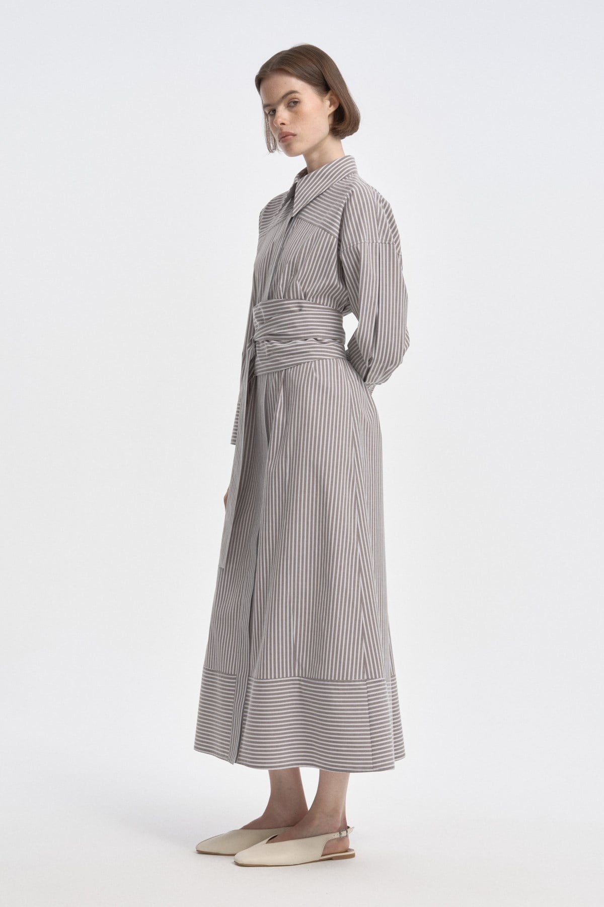 Çizgili Tailored Elbise KAHVERENGİ{KATEGORİ}
