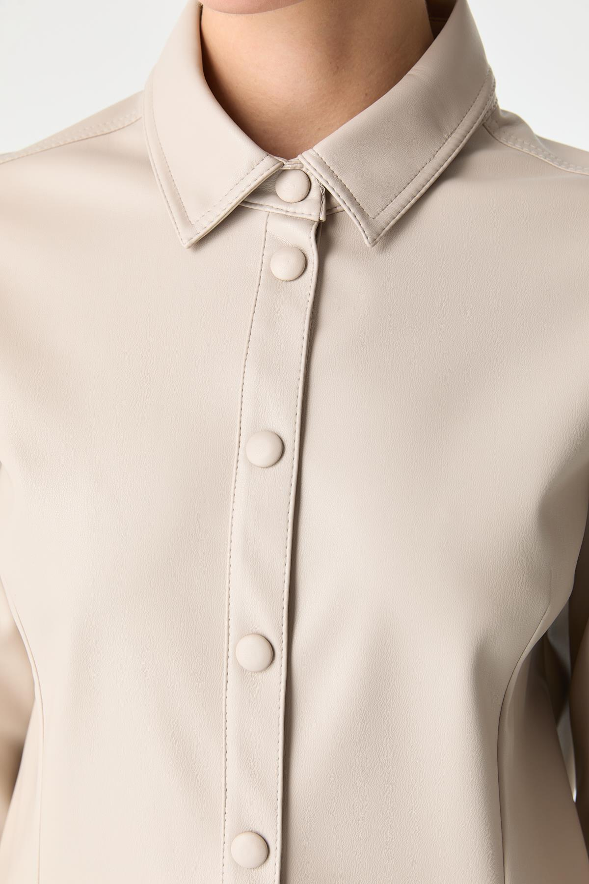 Deri Dokulu Düz Kesim Gömlek TAŞ{KATEGORİ}