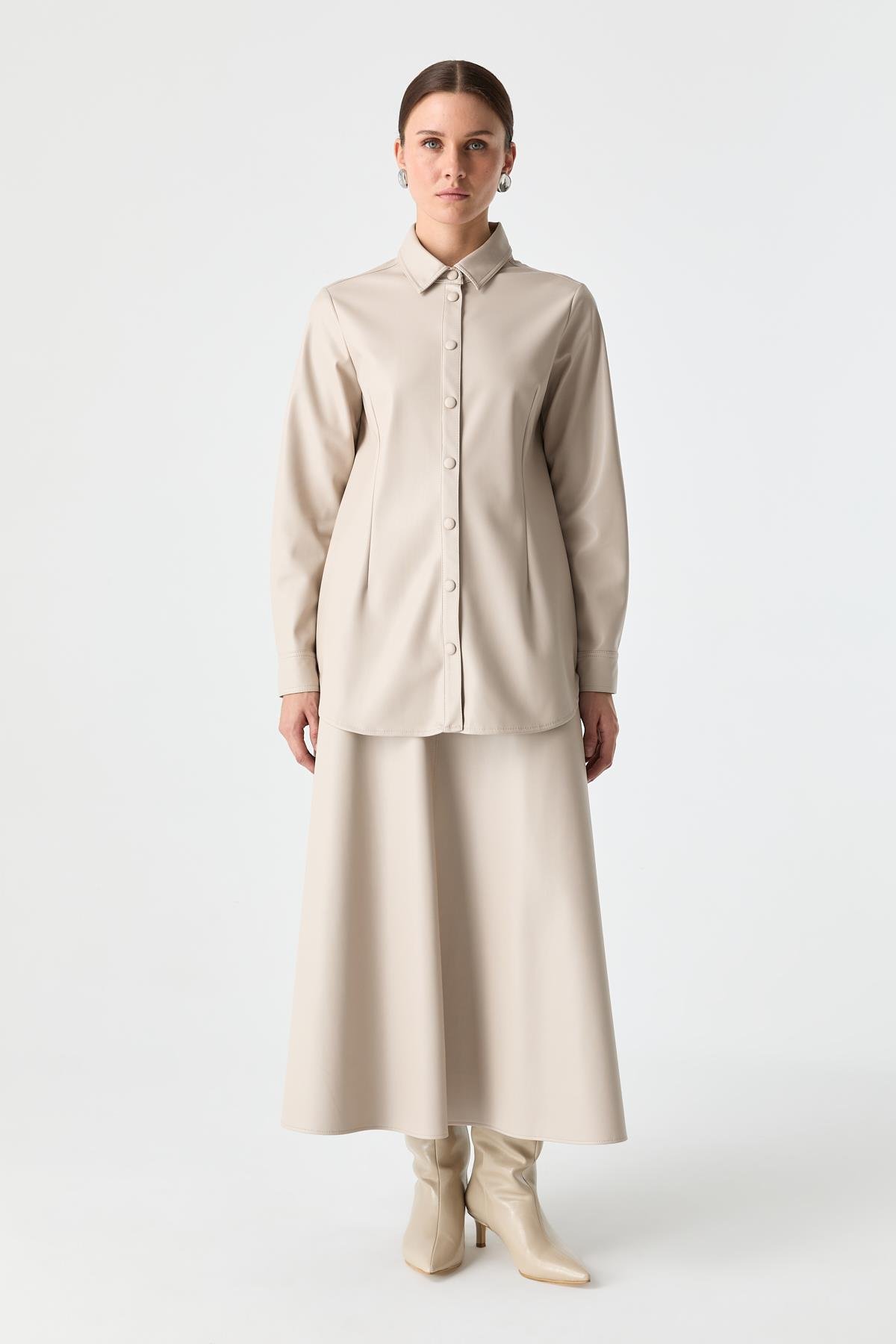 Deri Dokulu Düz Kesim Gömlek TAŞ{KATEGORİ}