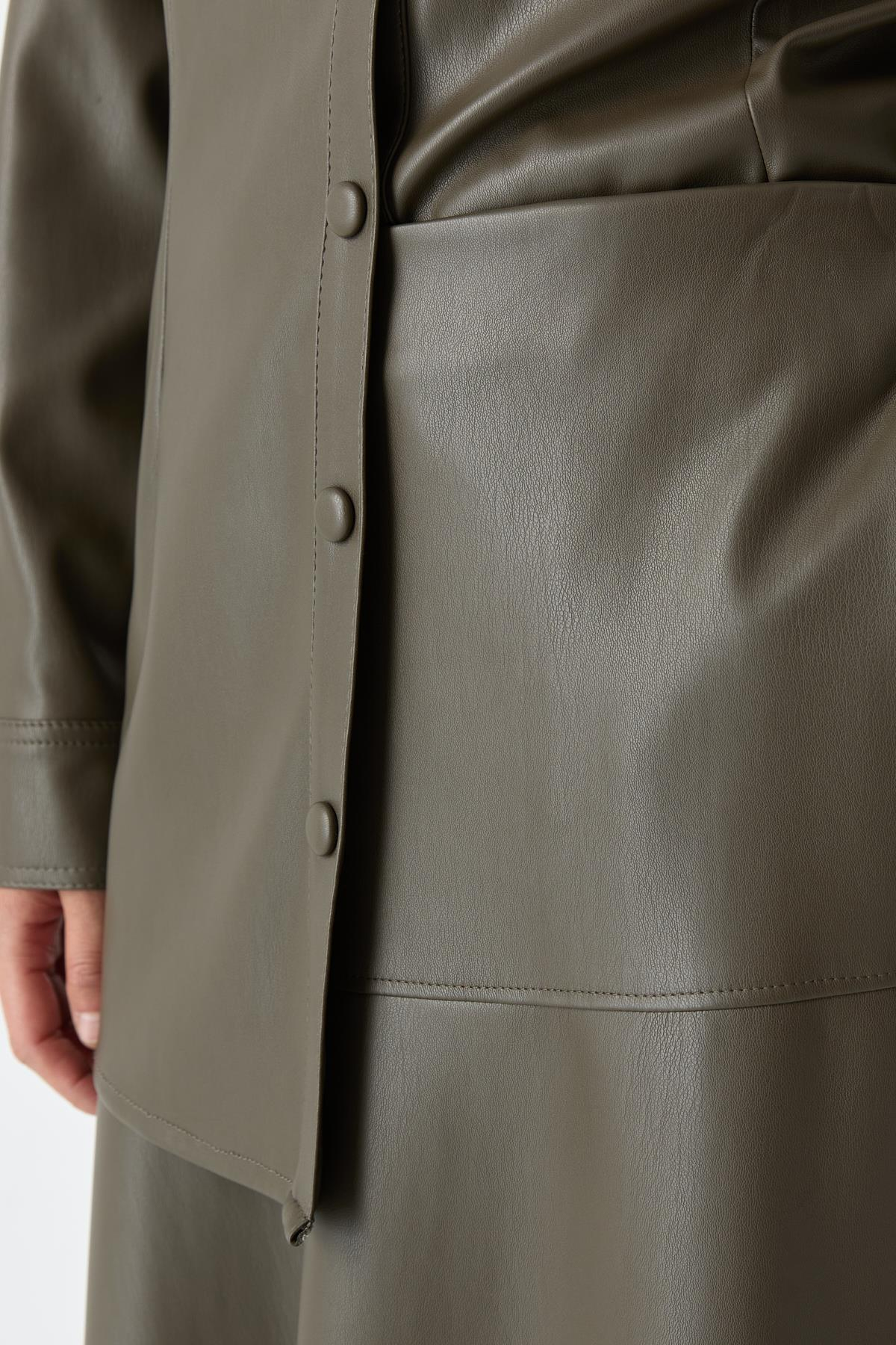 Deri Etkili Panel Detaylı Etek{KATEGORİ}