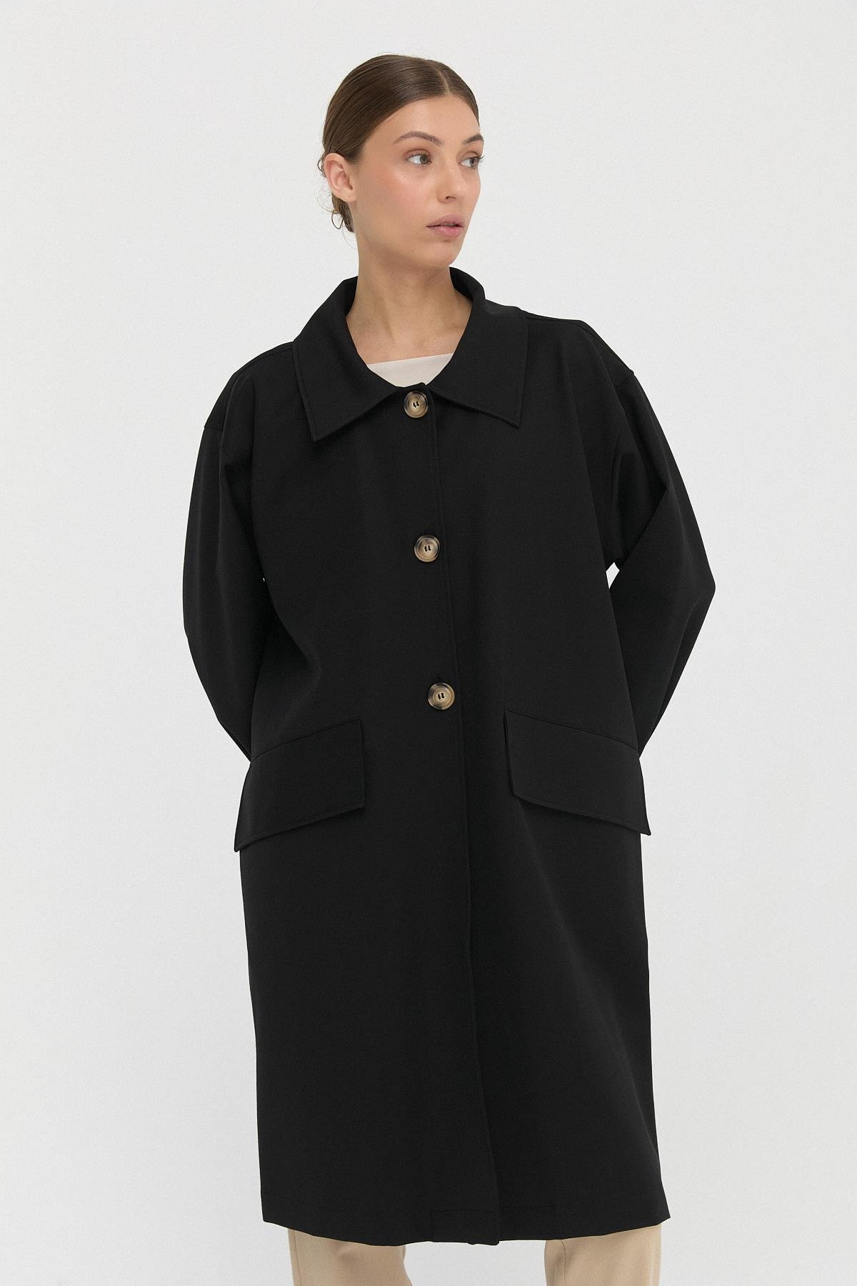 Derin Yırtmaçlı Oversize Trenç{KATEGORİ}