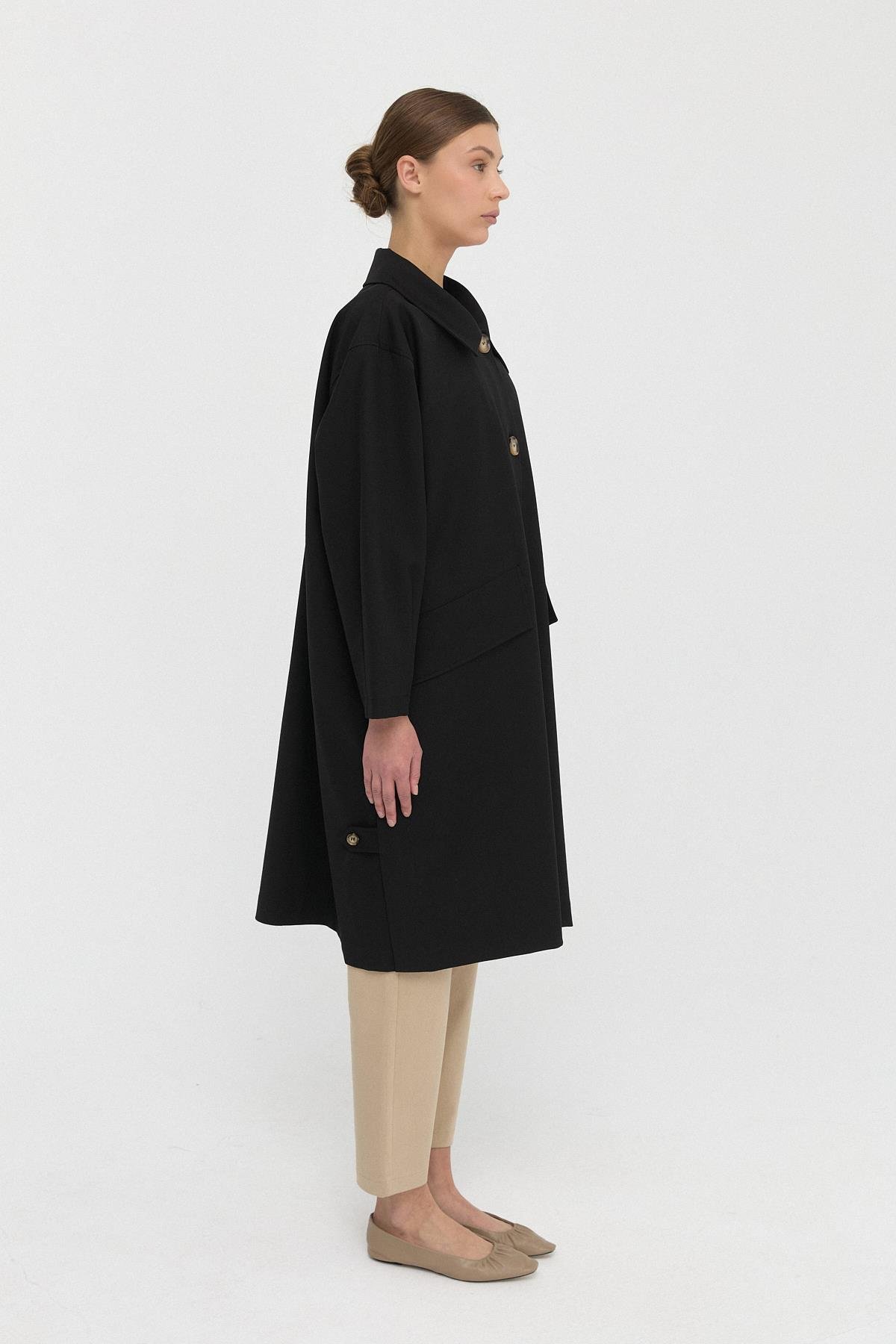 Derin Yırtmaçlı Oversize Trenç{KATEGORİ}