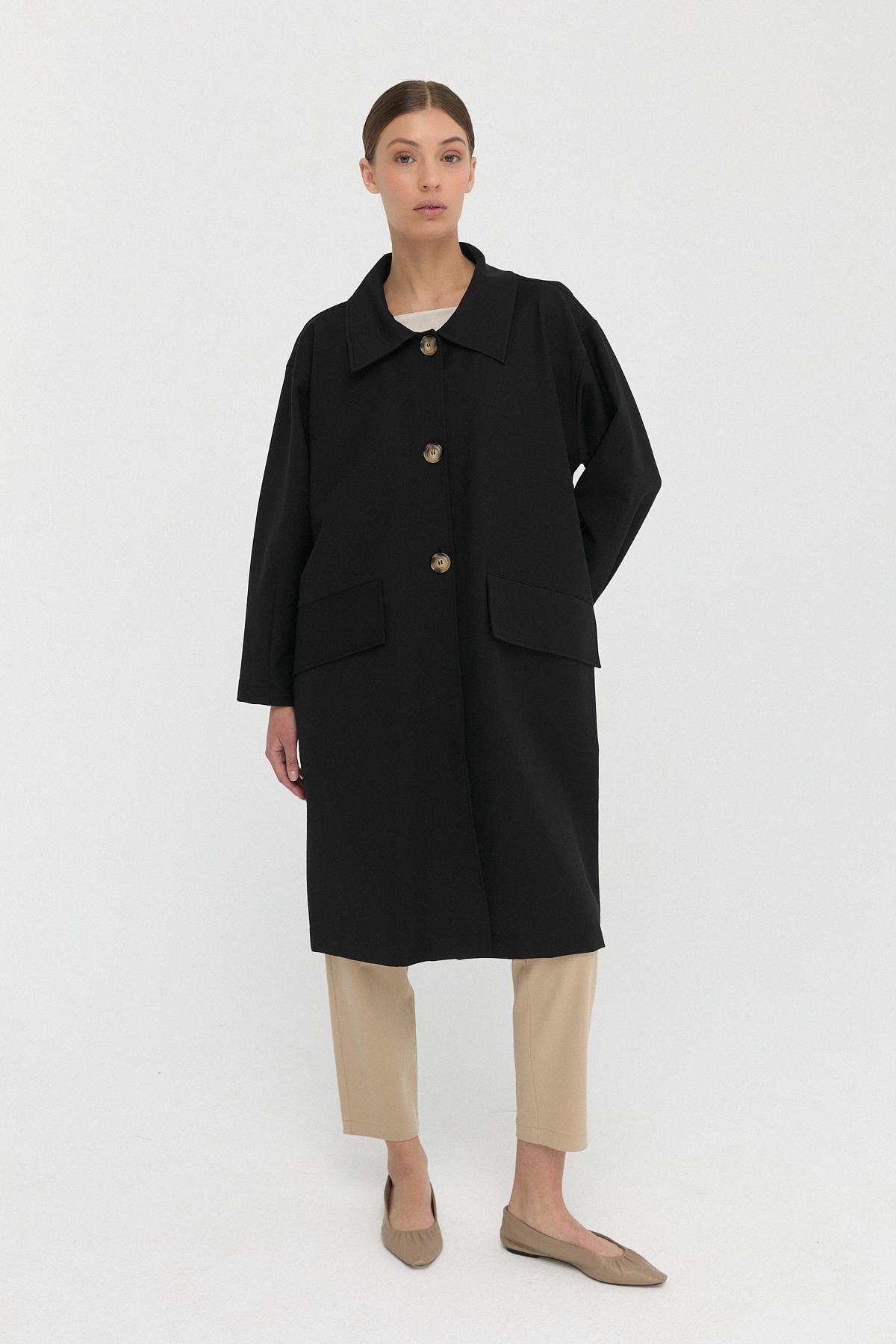 Derin Yırtmaçlı Oversize Trenç{KATEGORİ}