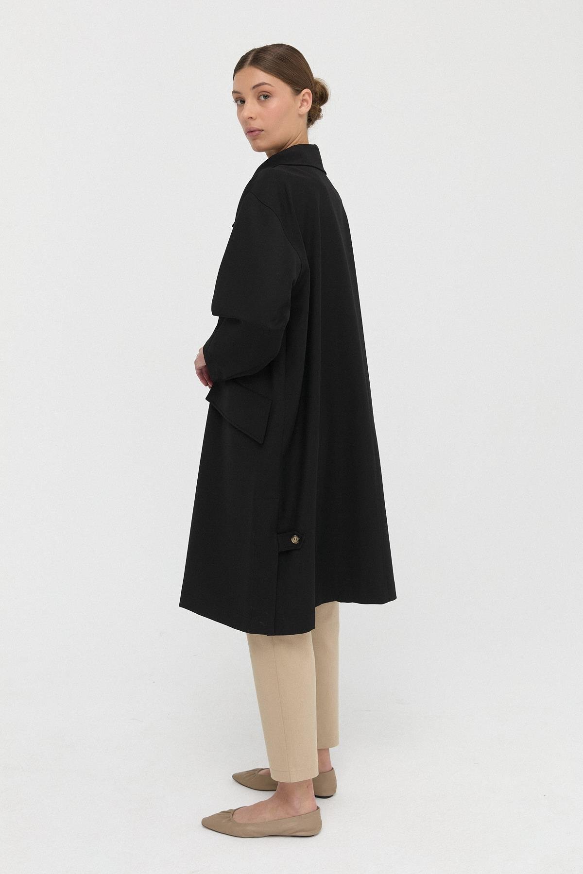 Derin Yırtmaçlı Oversize Trenç{KATEGORİ}