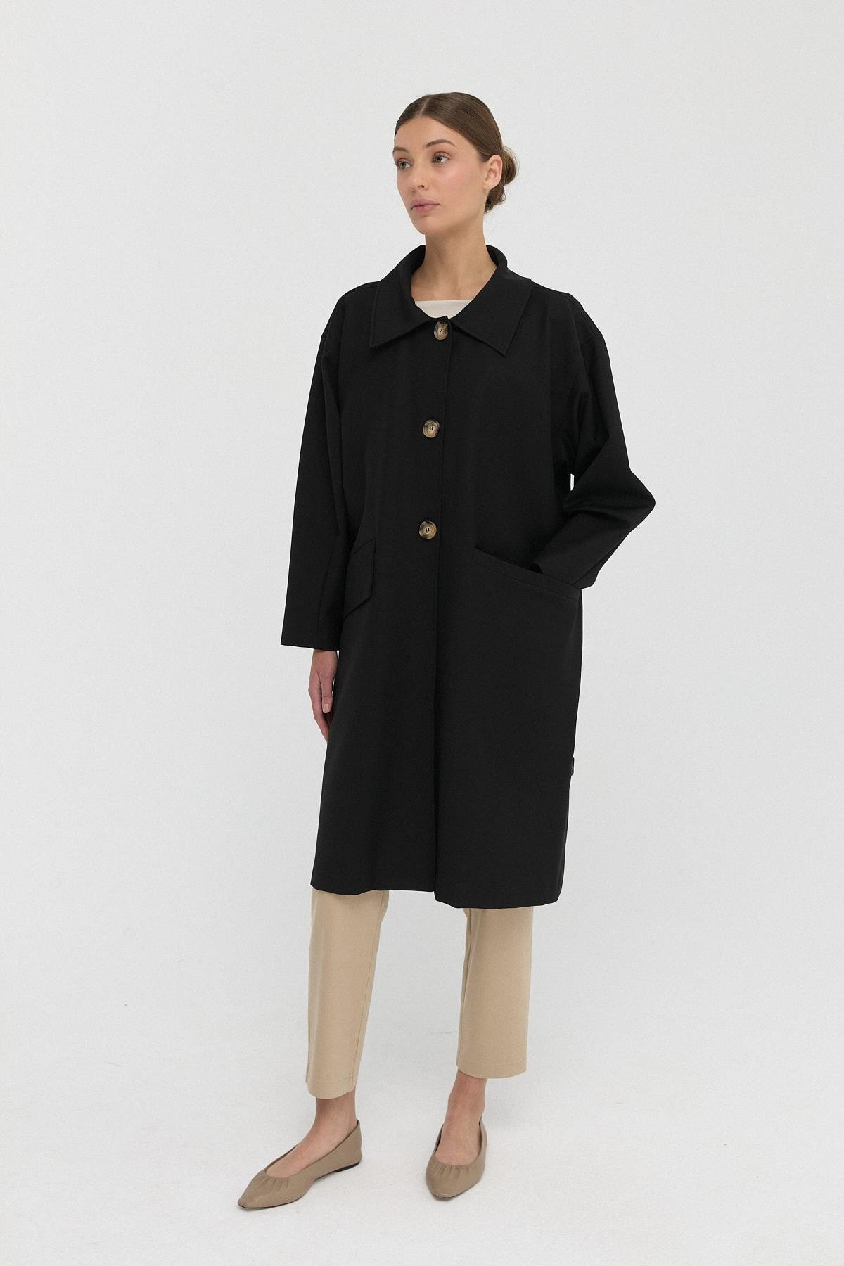 Derin Yırtmaçlı Oversize Trenç{KATEGORİ}