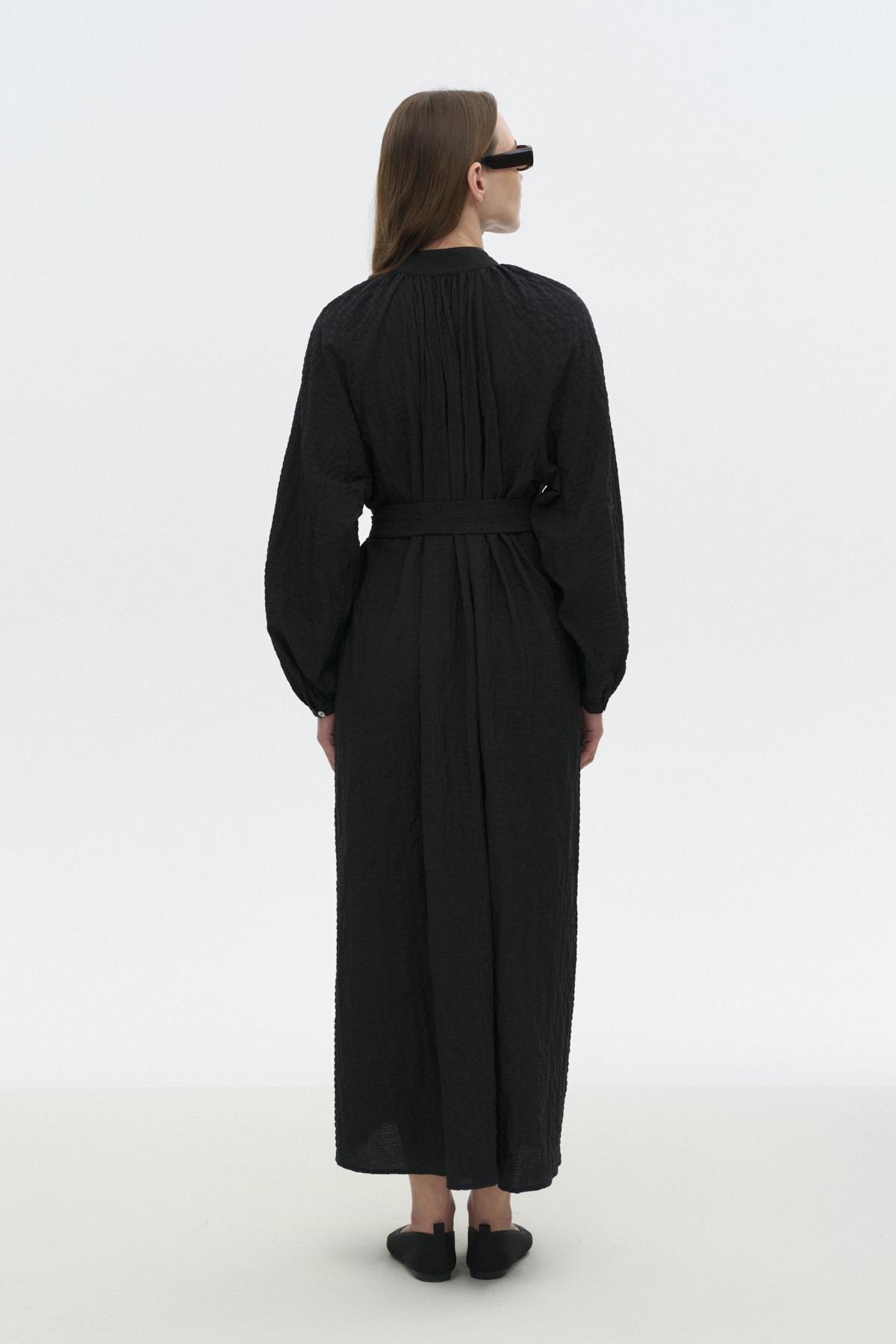 Dökümlü Gofre Elbise SİYAH{KATEGORİ}