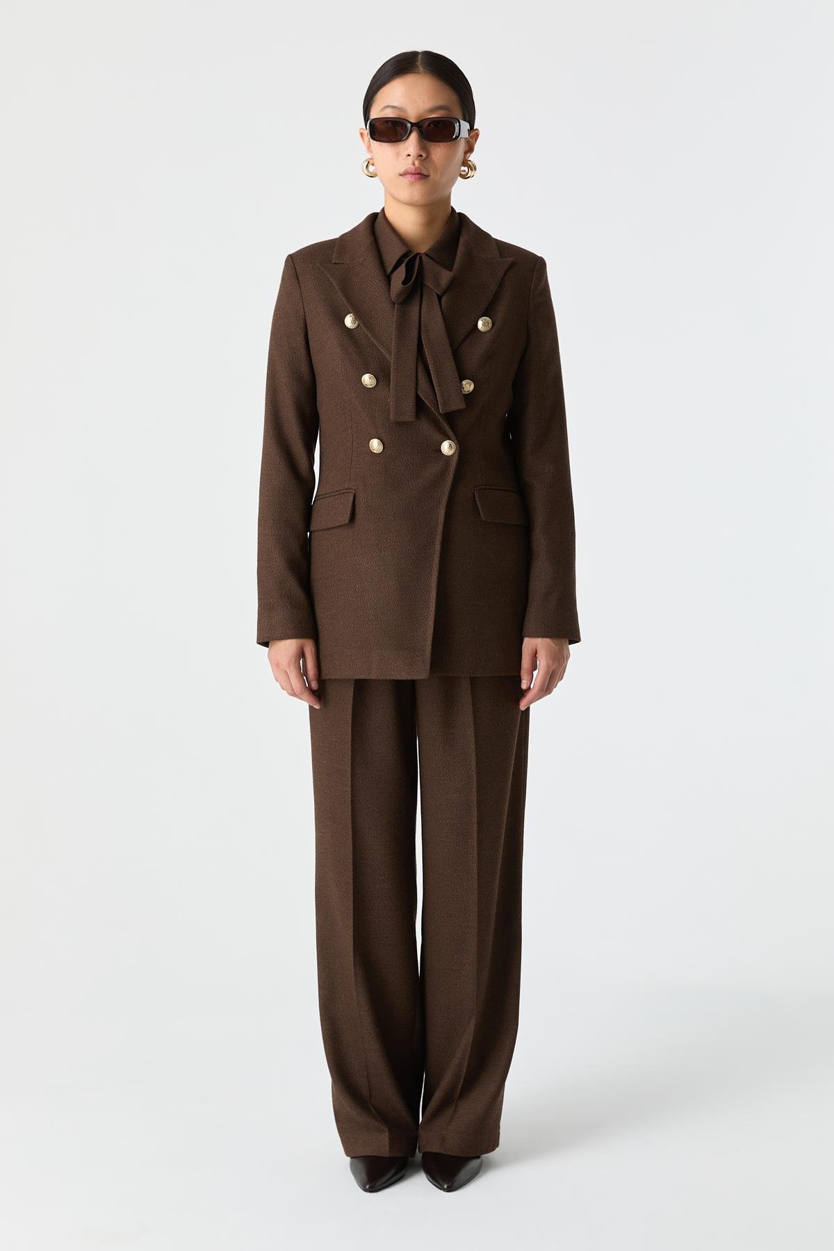 Dore Düğmeli Takım Blazer KAHVERENGİ{KATEGORİ}
