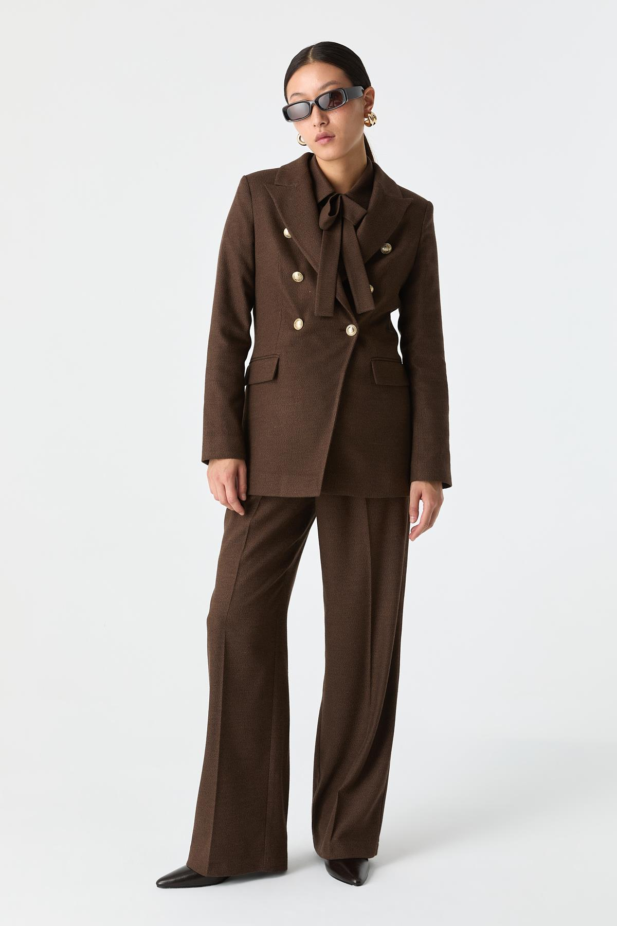 Dore Düğmeli Takım Blazer KAHVERENGİ{KATEGORİ}