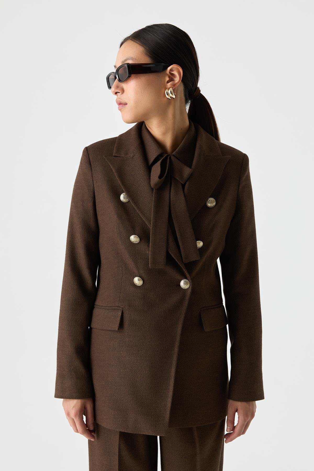 Dore Düğmeli Takım Blazer KAHVERENGİ{KATEGORİ}