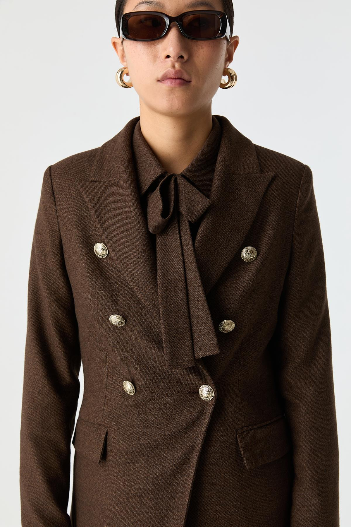 Dore Düğmeli Takım Blazer KAHVERENGİ{KATEGORİ}