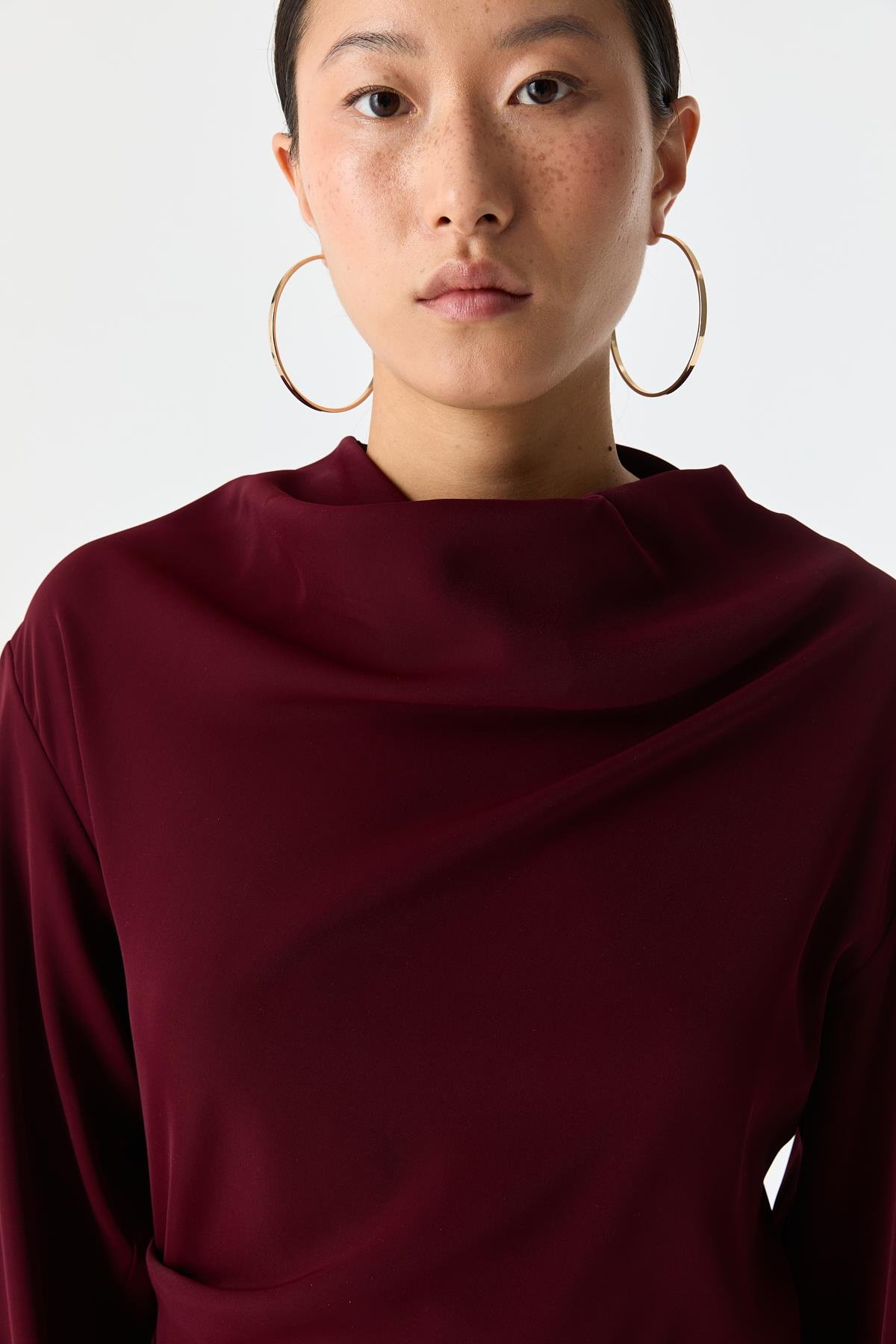 Drape Detaylı Evaze Elbise BORDO{KATEGORİ}