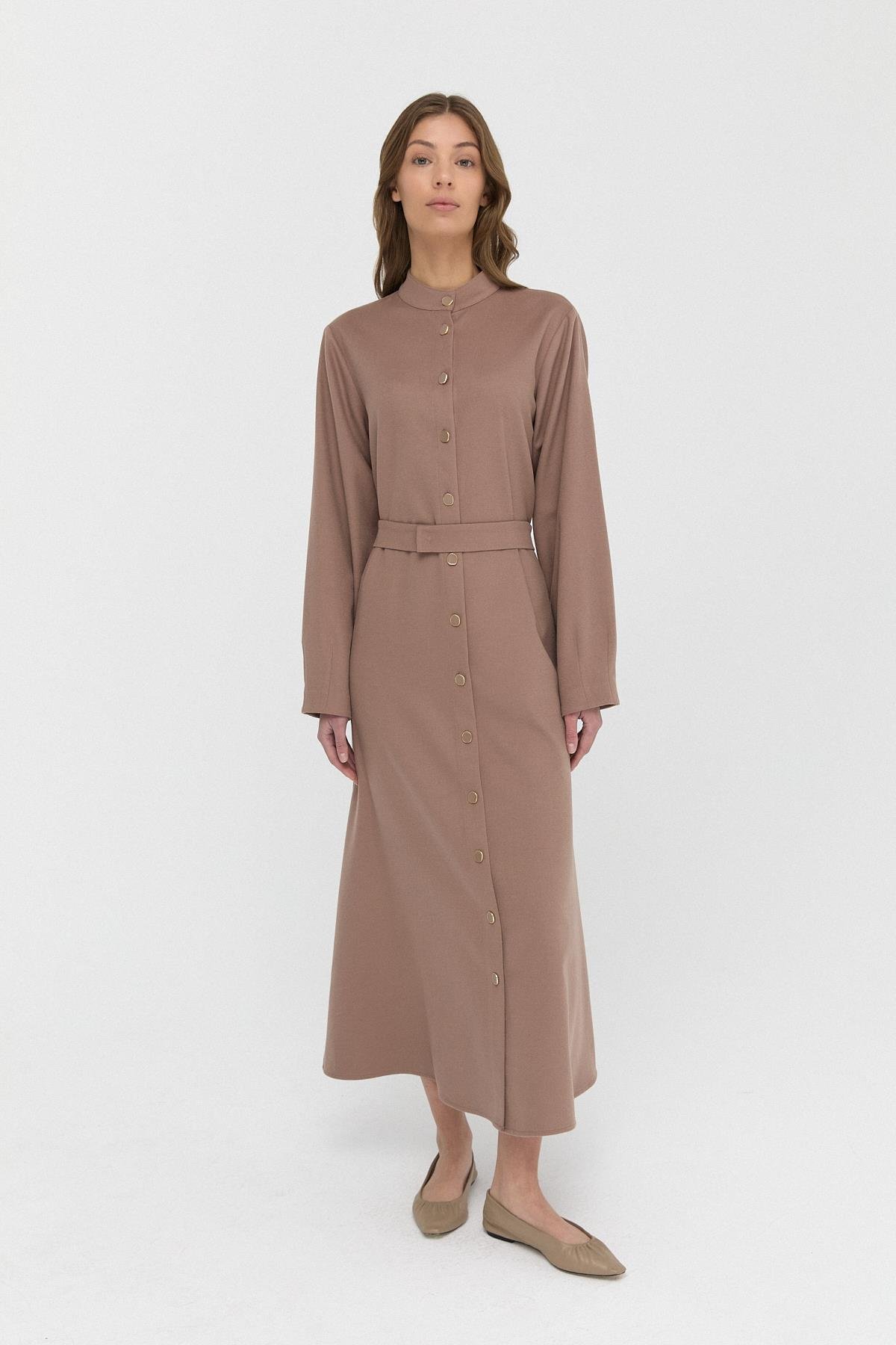 Düğmeli Kaşe Elbise{KATEGORİ}