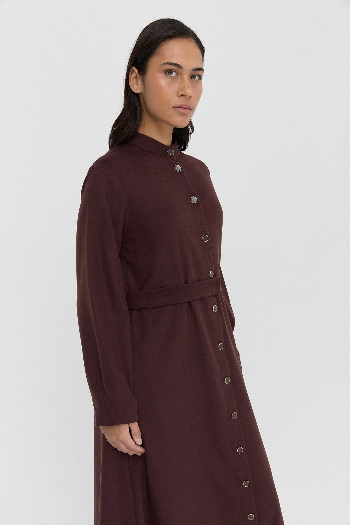 Düğmeli Kaşe Elbise{KATEGORİ}