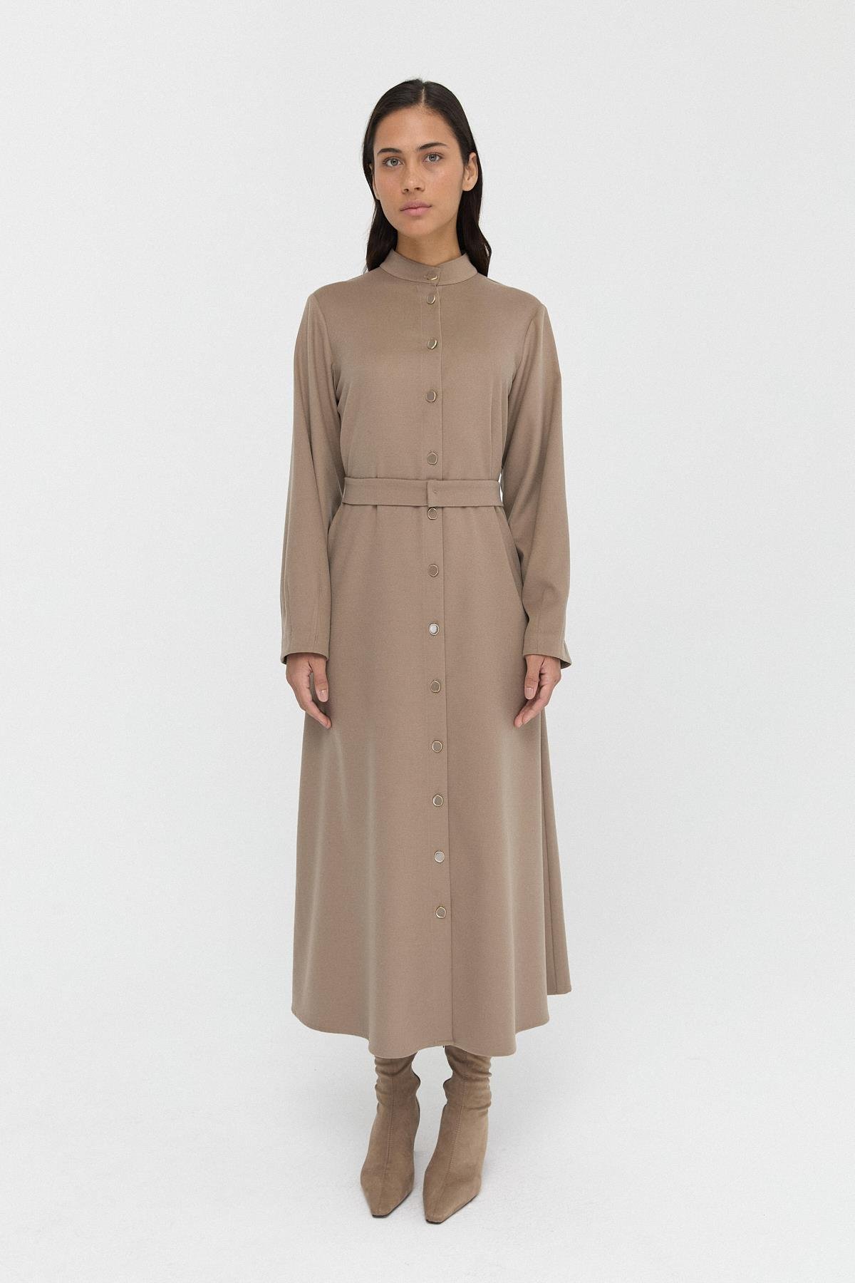 Düğmeli Kaşe Elbise{KATEGORİ}