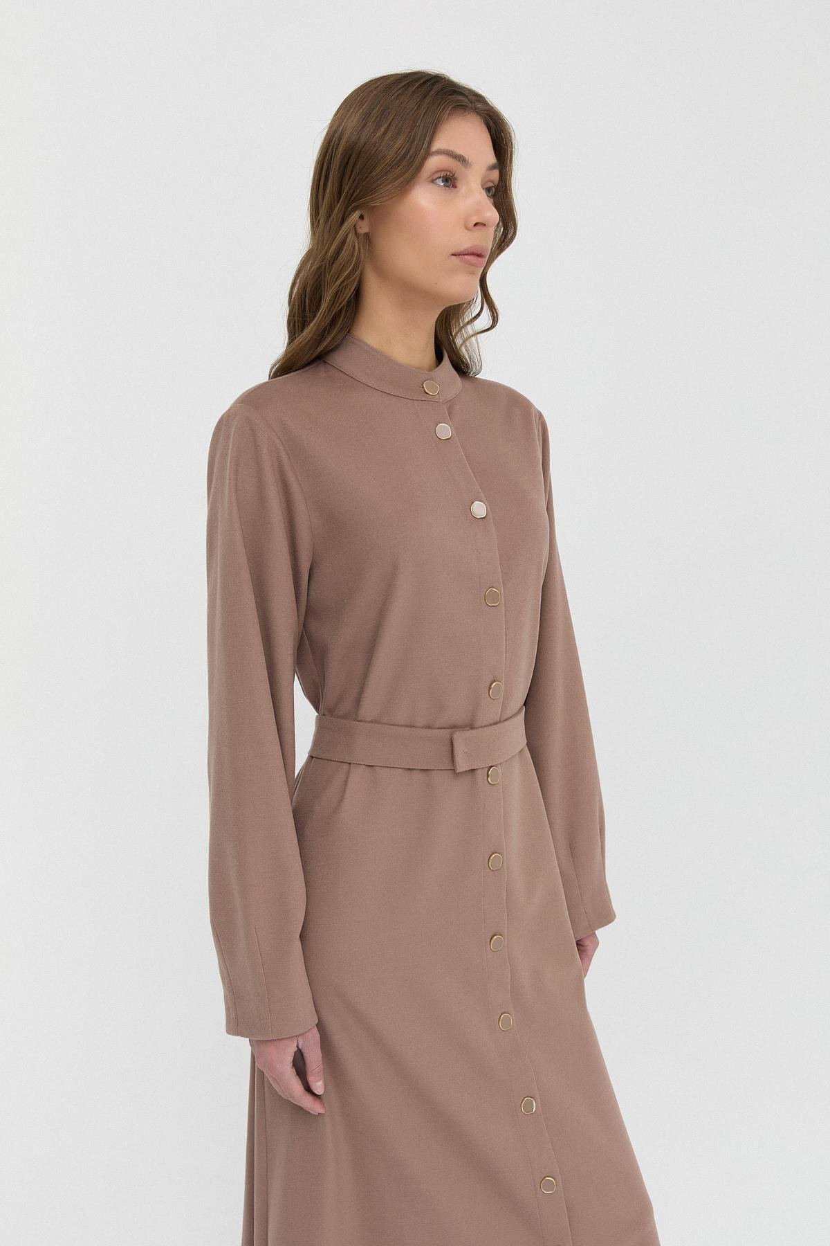 Düğmeli Kaşe Elbise{KATEGORİ}