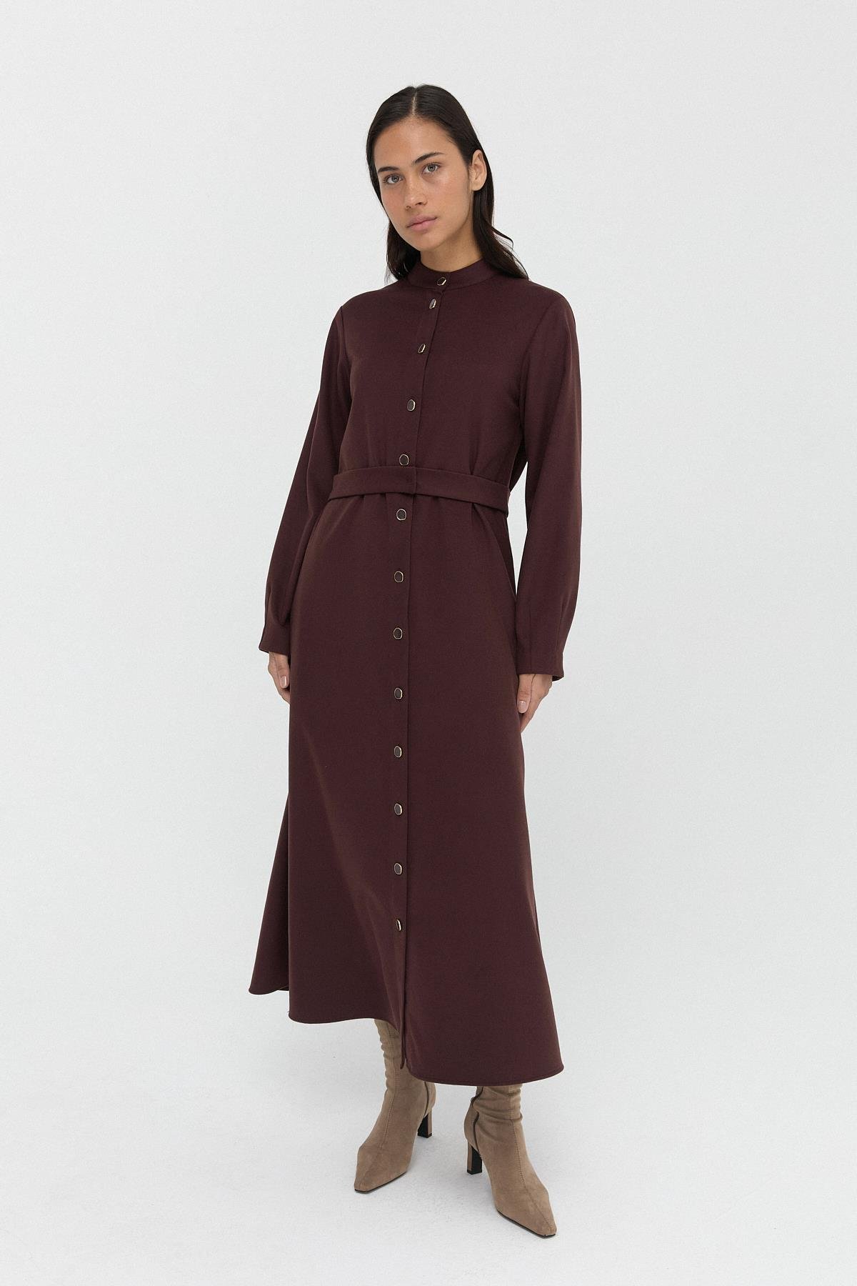 Düğmeli Kaşe Elbise{KATEGORİ}