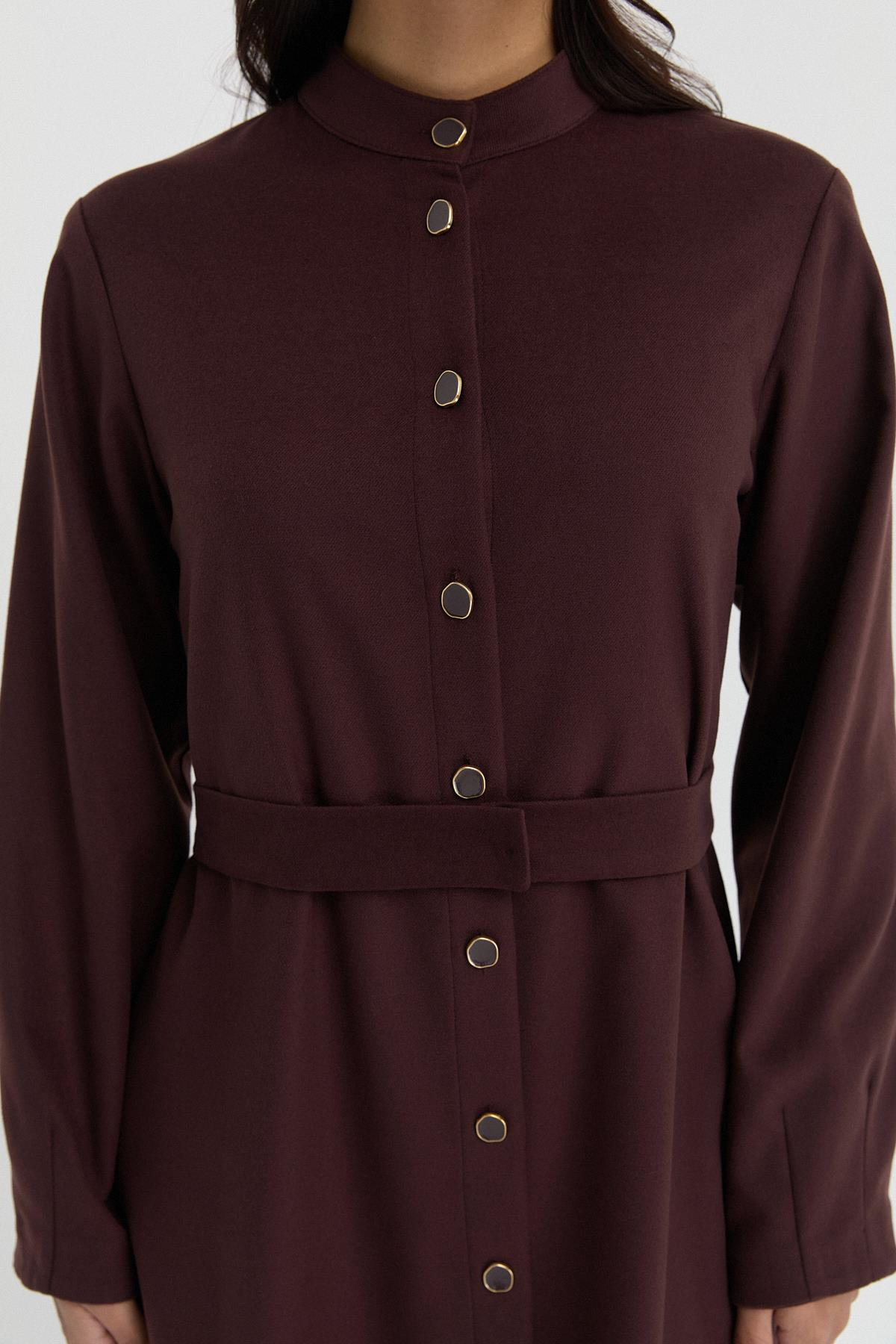 Düğmeli Kaşe Elbise{KATEGORİ}