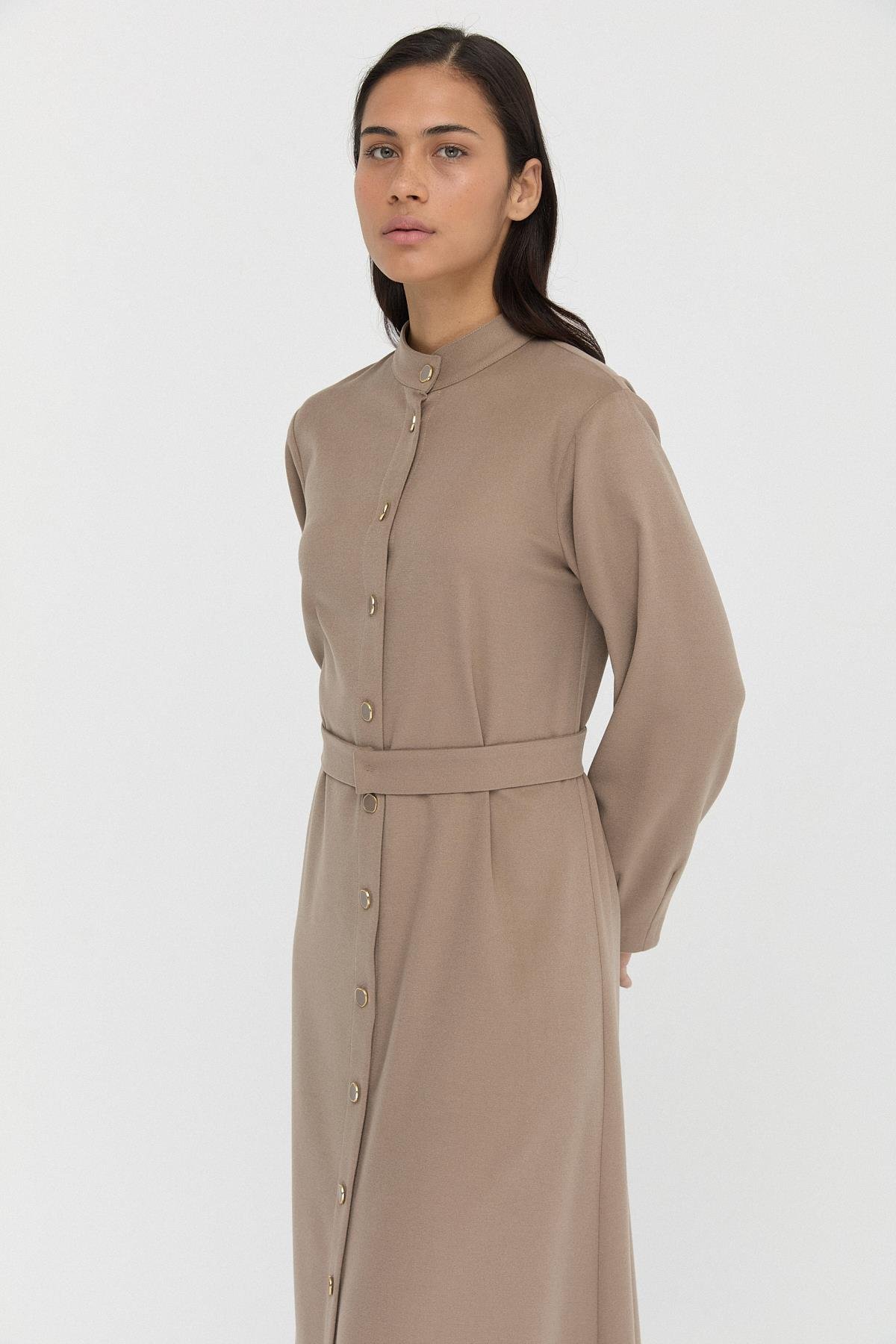 Düğmeli Kaşe Elbise{KATEGORİ}