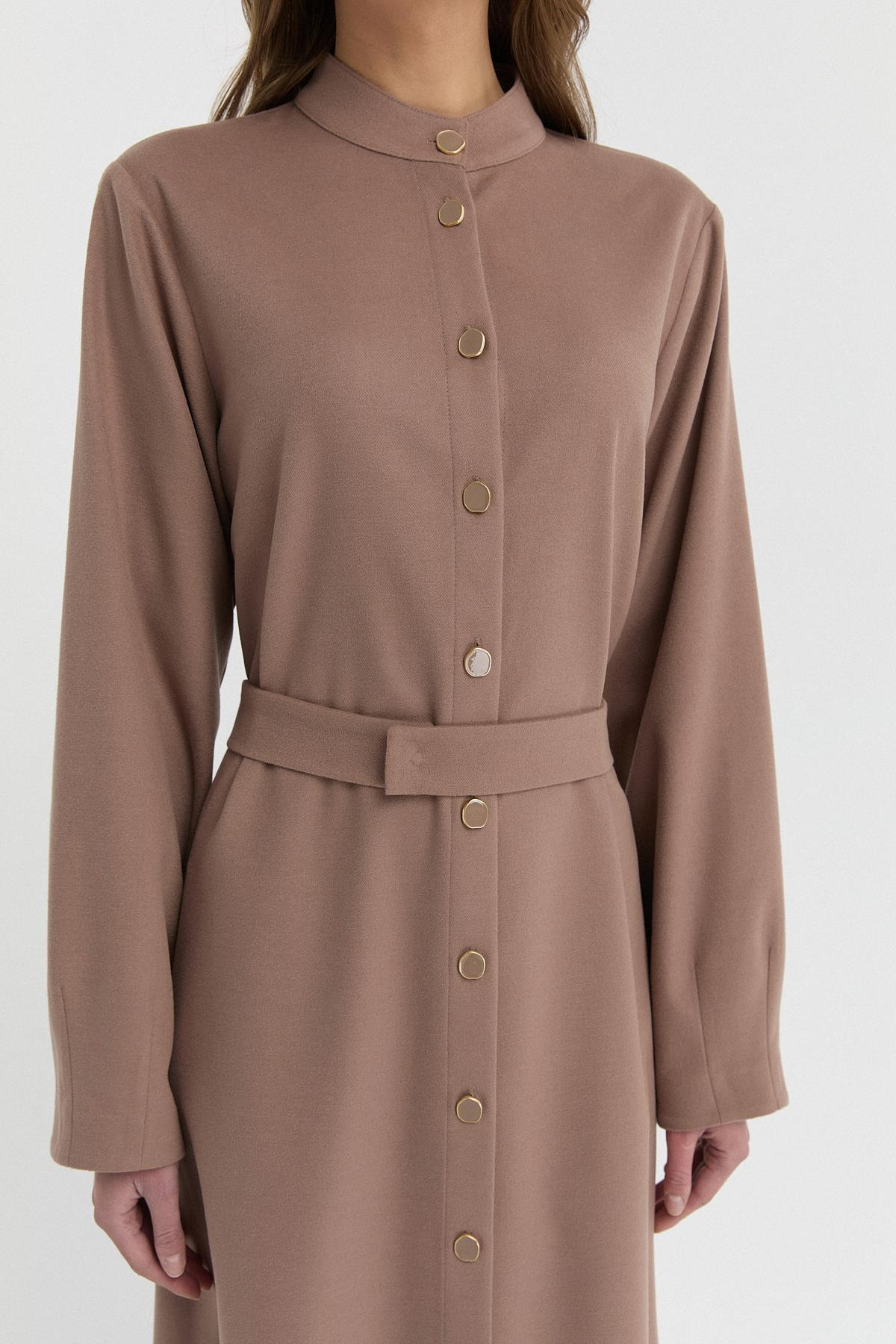 Düğmeli Kaşe Elbise{KATEGORİ}