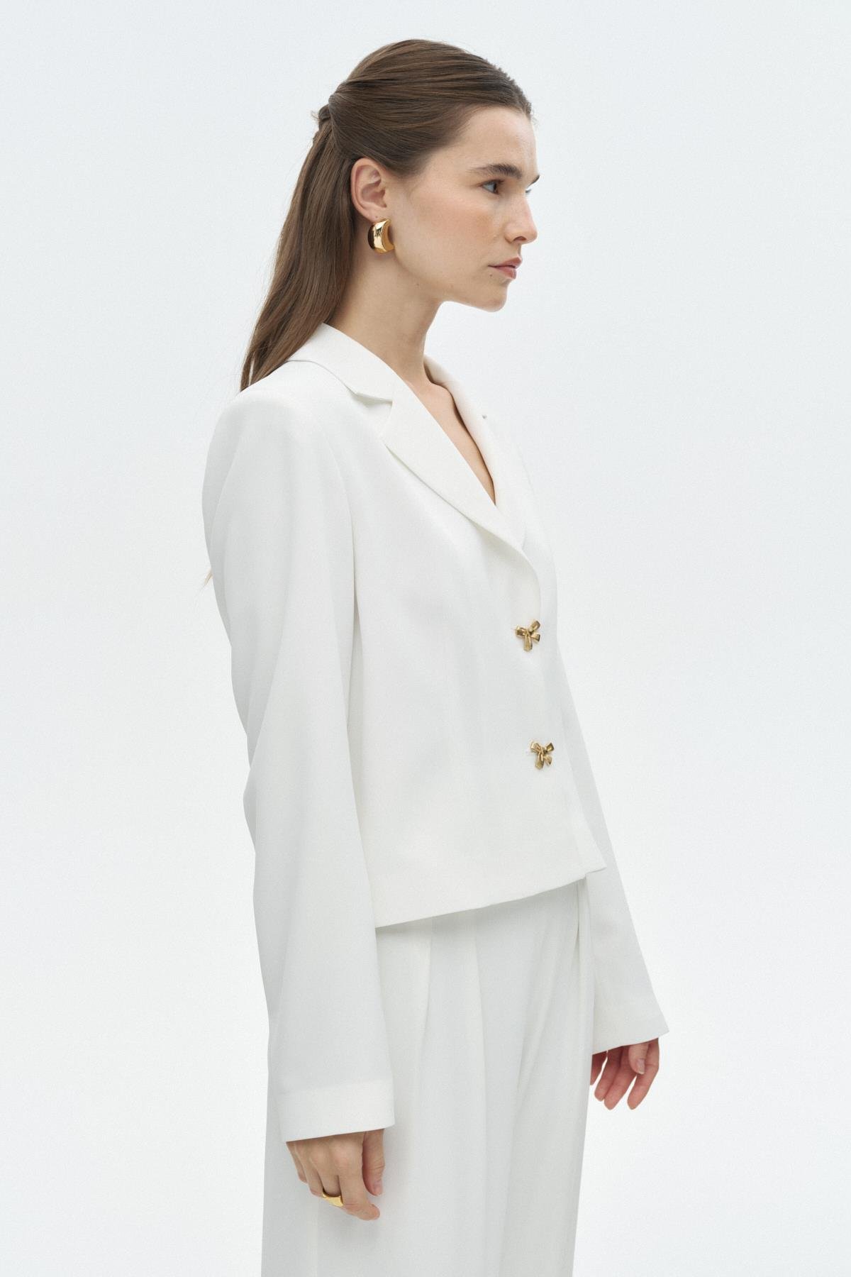 Fiyonklu Crop Ceket BEYAZ{KATEGORİ}