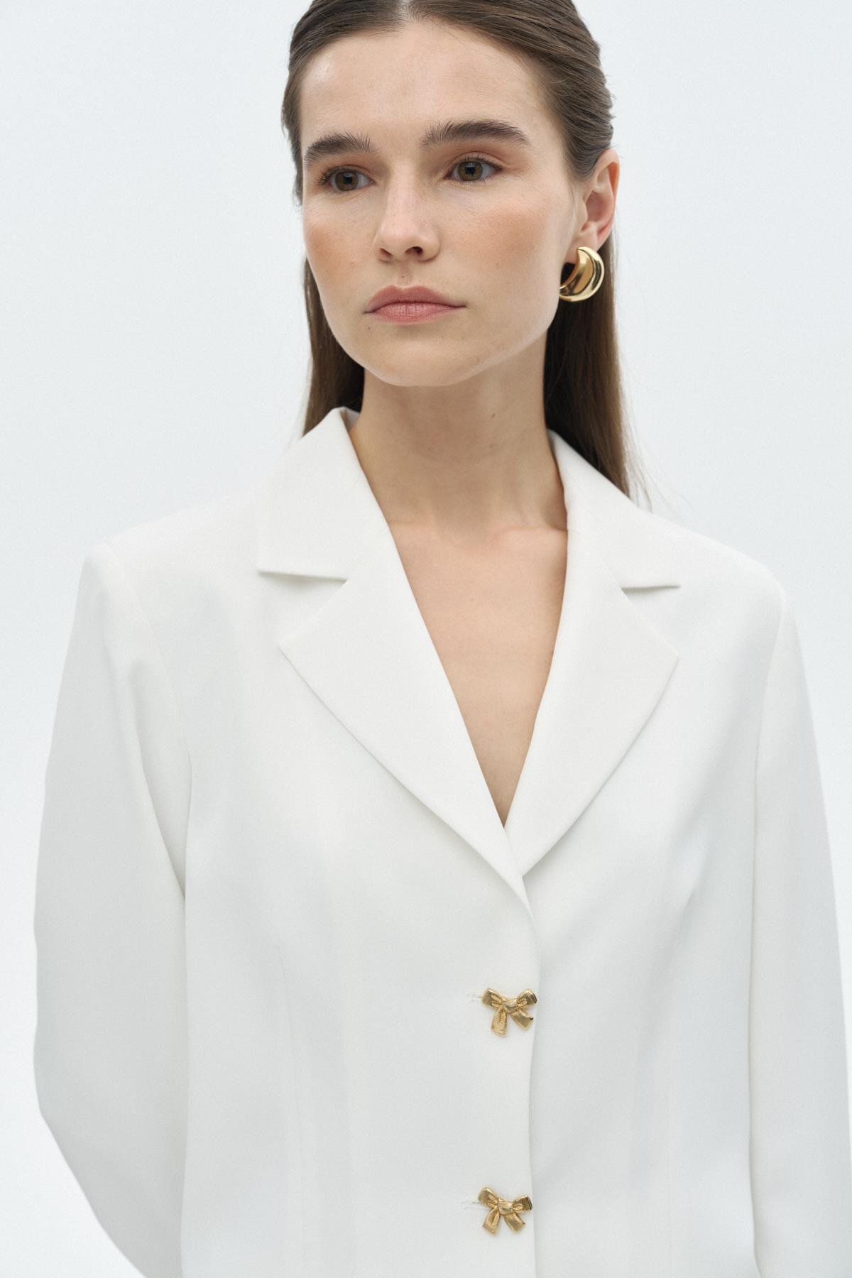 Fiyonklu Crop Ceket BEYAZ{KATEGORİ}