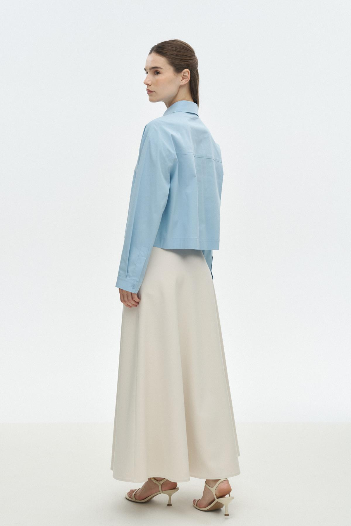 Fiyonklu Crop Gömlek MAVİ{KATEGORİ}