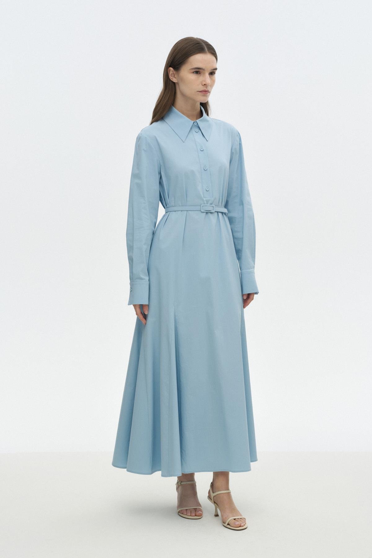 Gode Detaylı Kemerli Elbise MAVİ{KATEGORİ}