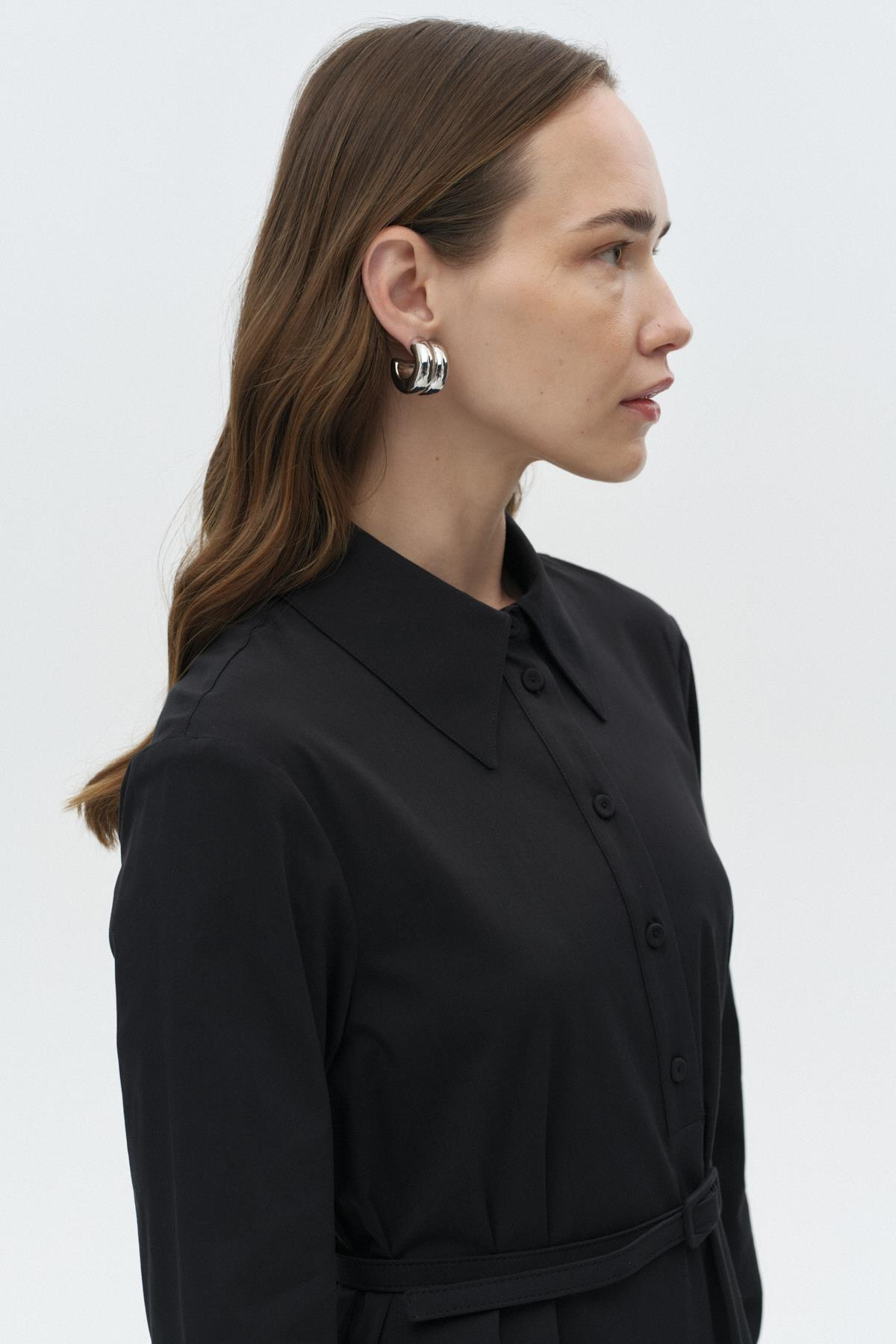 Gode Detaylı Kemerli Elbise SİYAH{KATEGORİ}