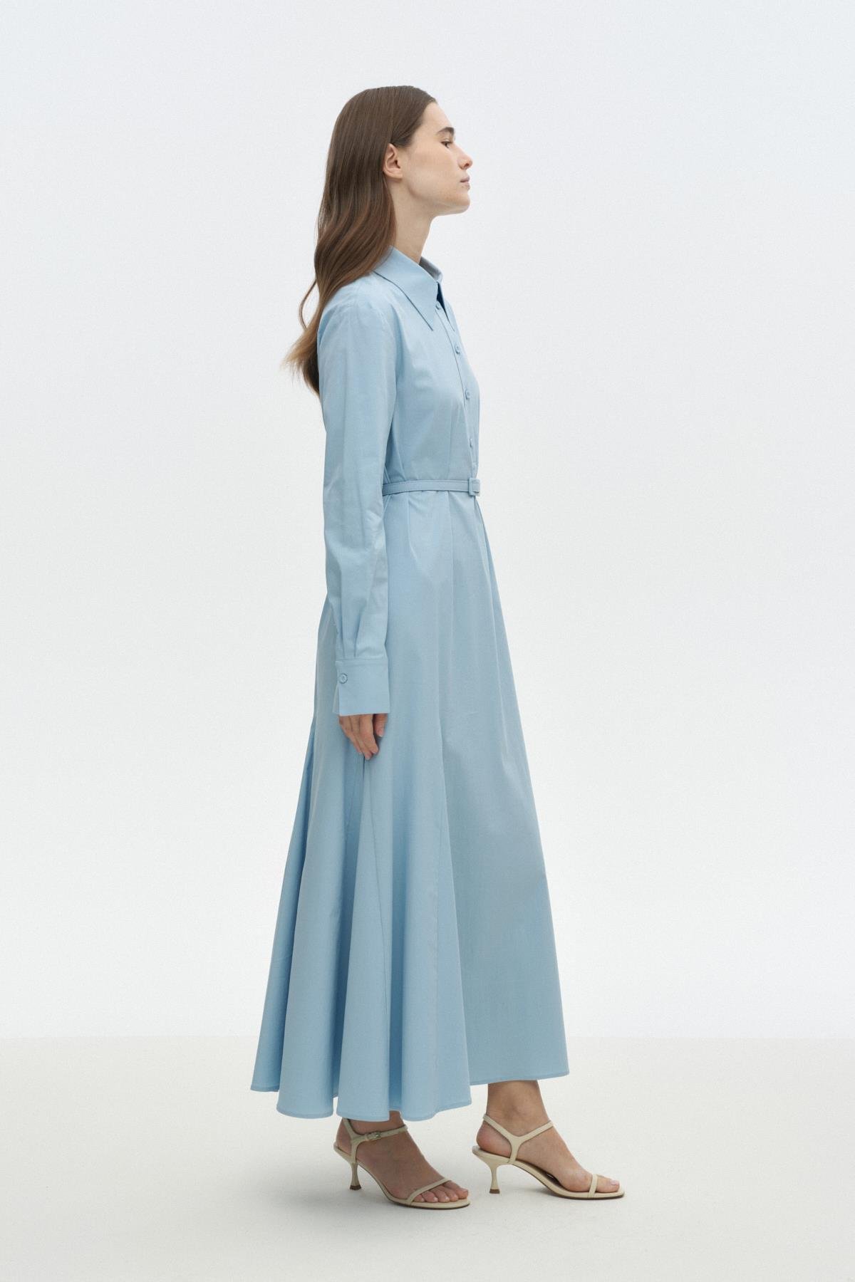 Gode Detaylı Kemerli Elbise MAVİ{KATEGORİ}