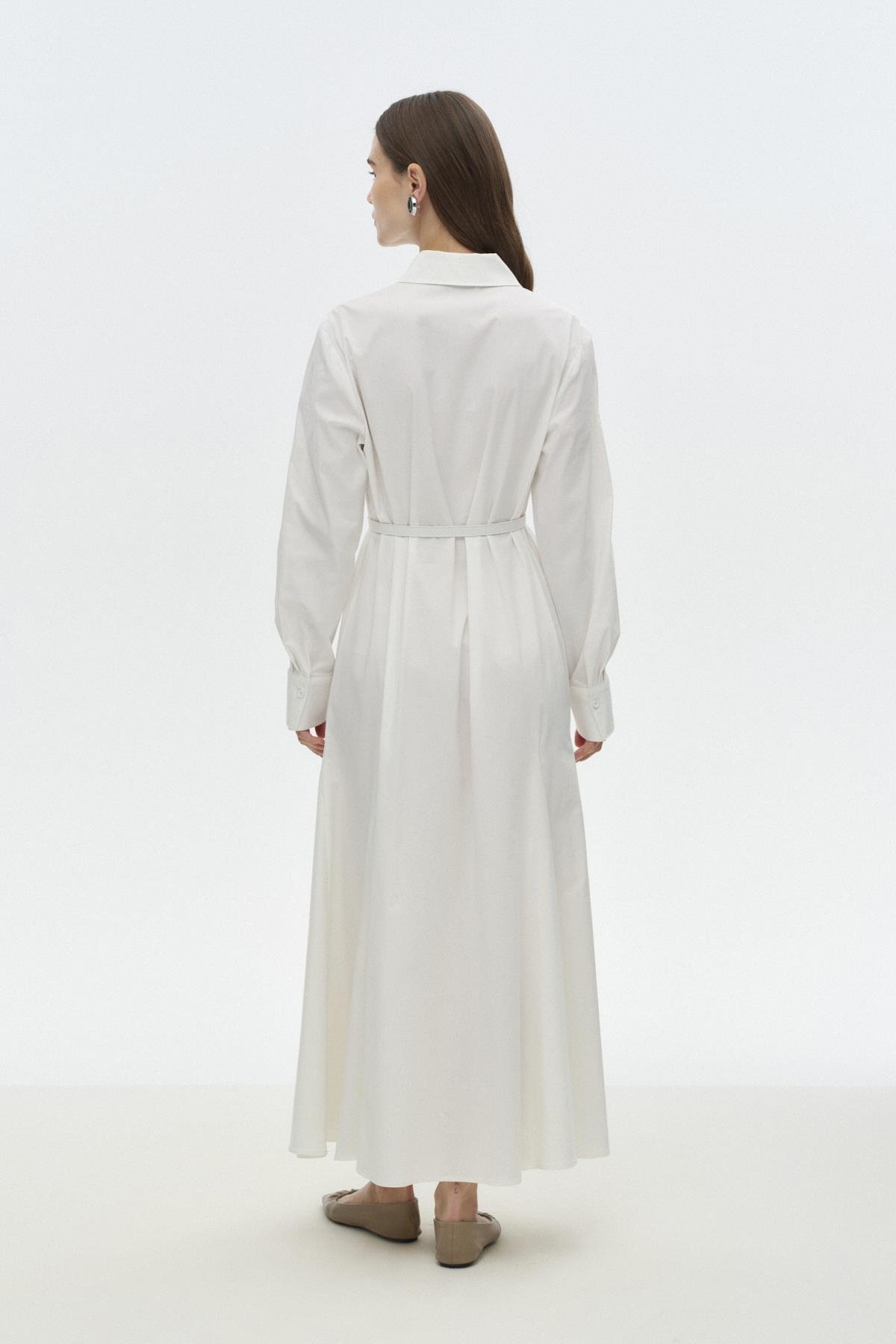 Gode Detaylı Kemerli Elbise BEYAZ{KATEGORİ}