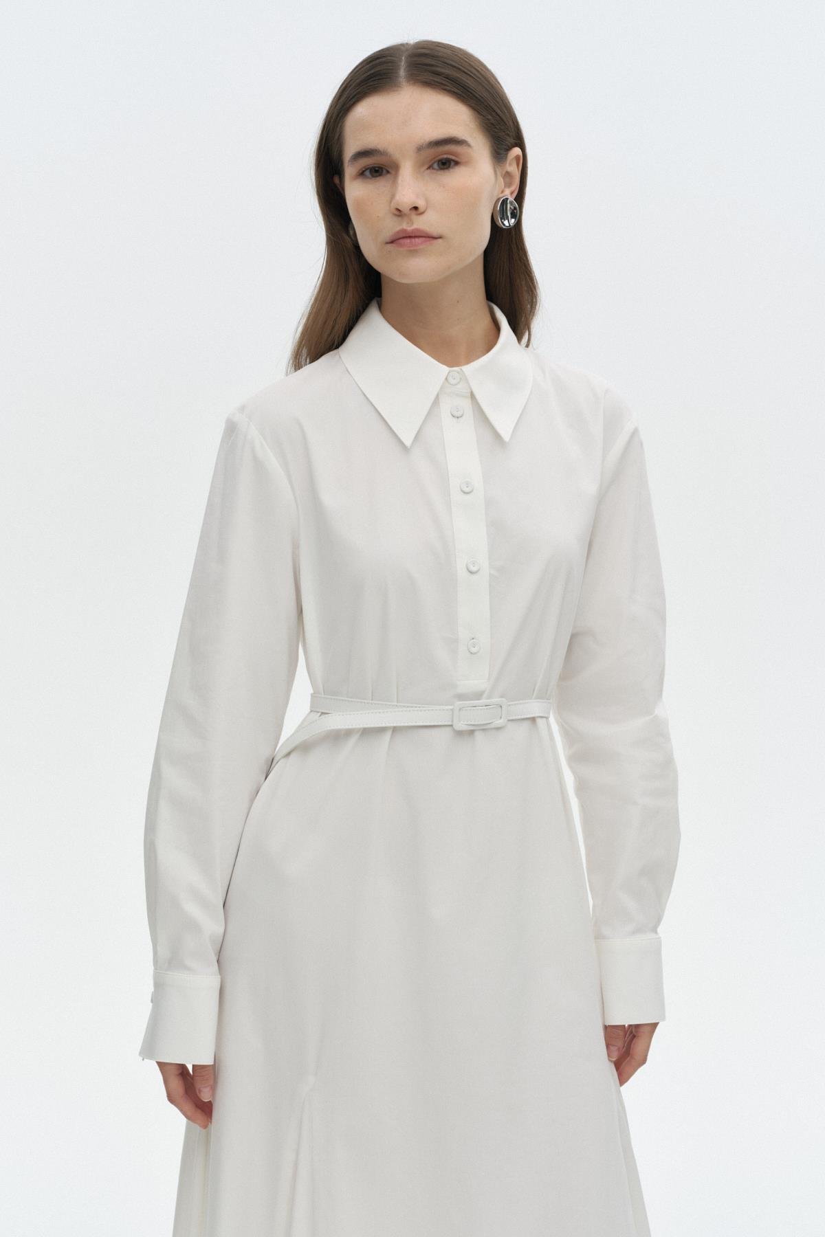 Gode Detaylı Kemerli Elbise BEYAZ{KATEGORİ}