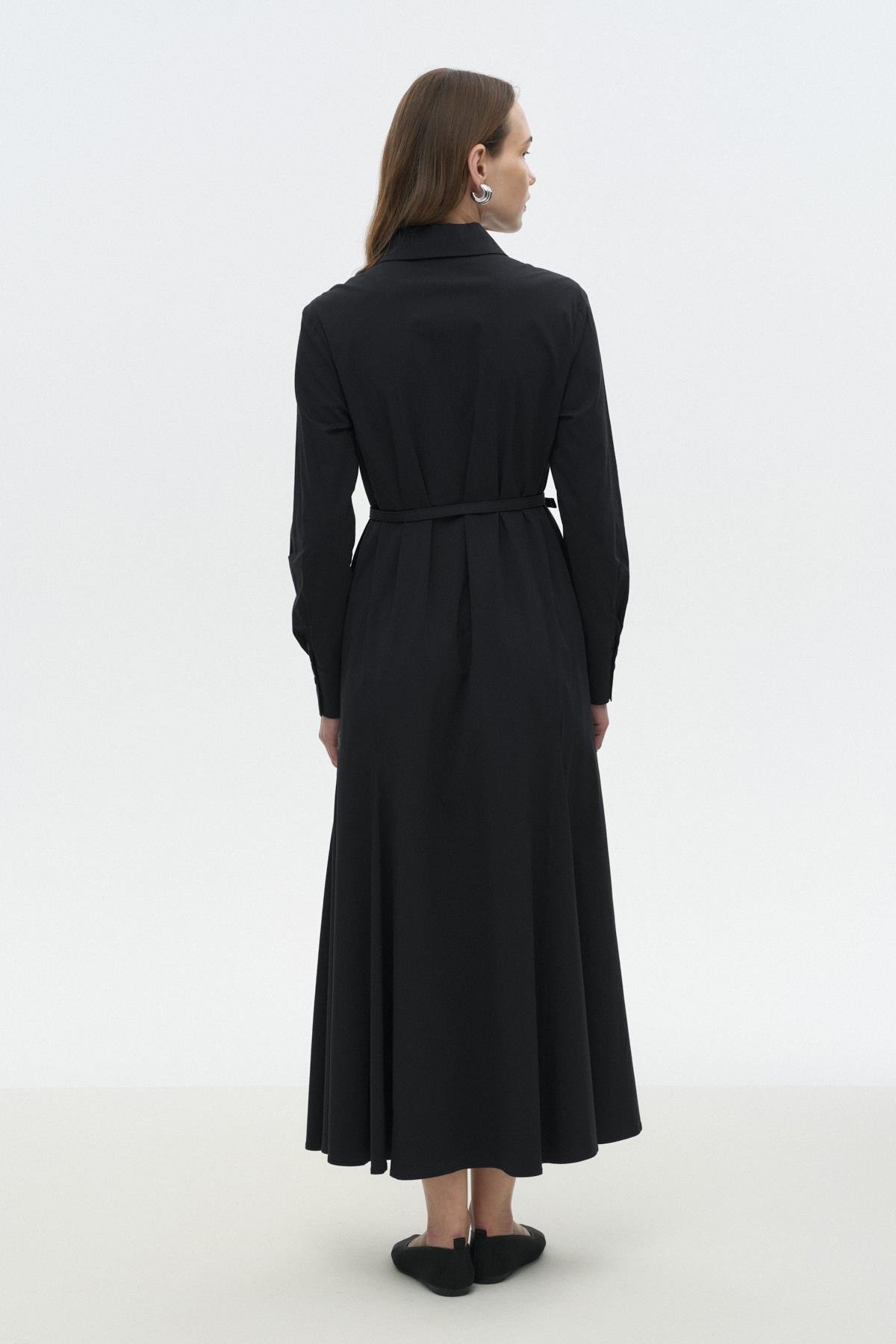 Gode Detaylı Kemerli Elbise SİYAH{KATEGORİ}